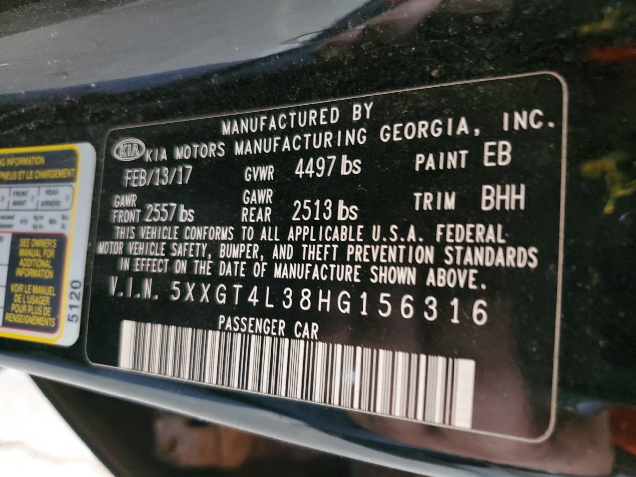 2017 Kia Optima Lx VIN: 5XXGT4L38HG156316 Lot: 64009844