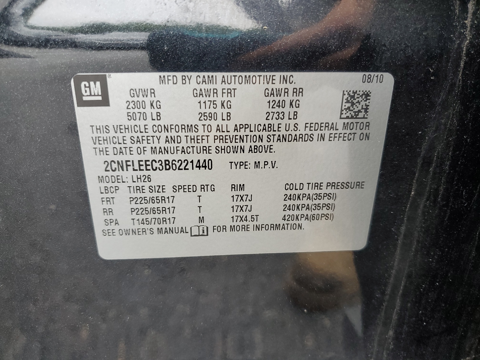 2CNFLEEC3B6221440 2011 Chevrolet Equinox Lt