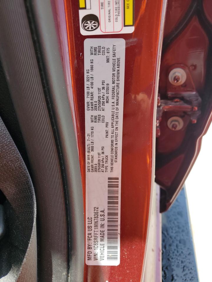 2021 Ram 1500 Big Horn/Lone Star VIN: 1C6SRFFT1MN783672 Lot: 63034904