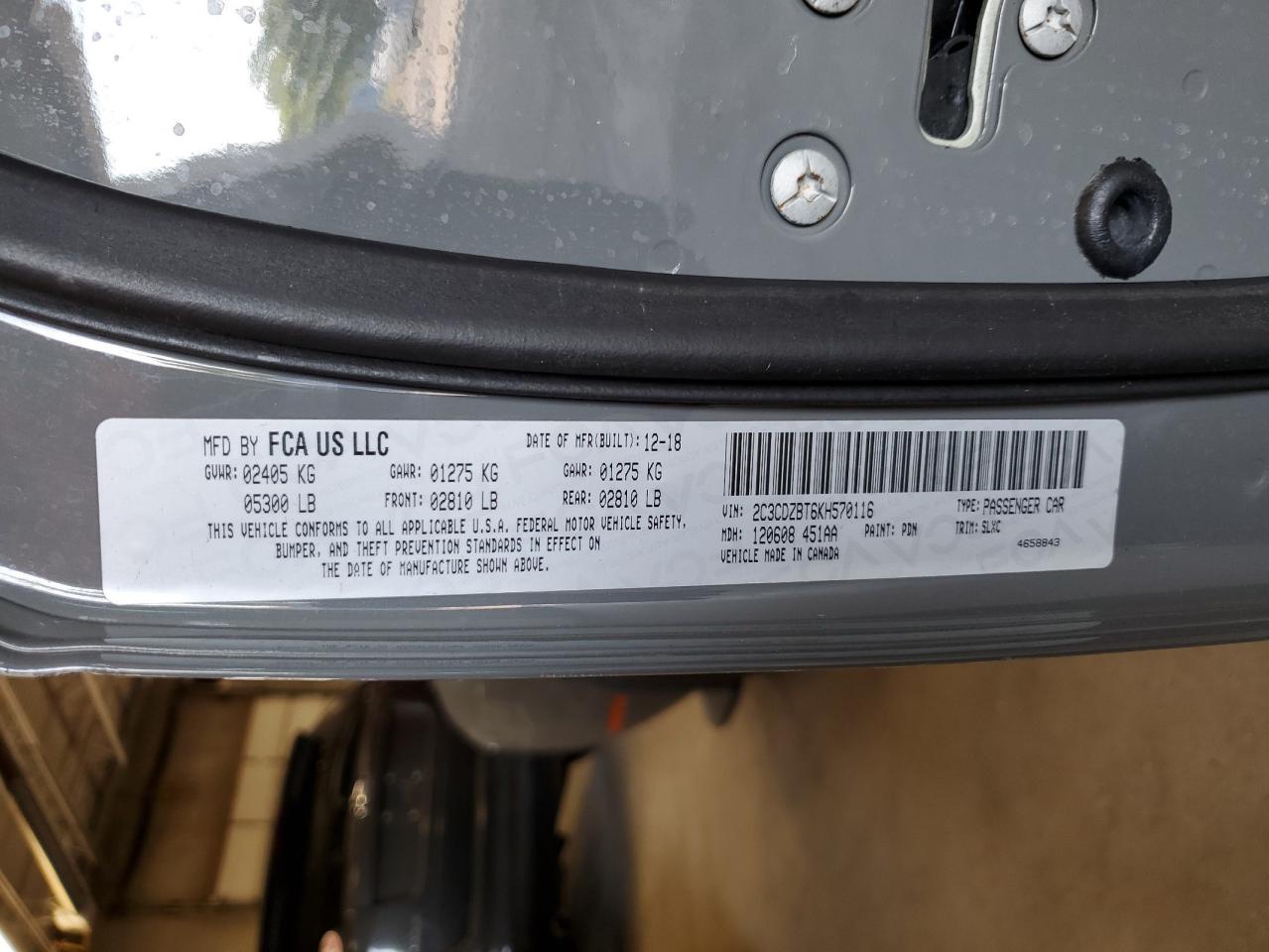 2019 Dodge Challenger R/T VIN: 2C3CDZBT6KH570116 Lot: 64415734