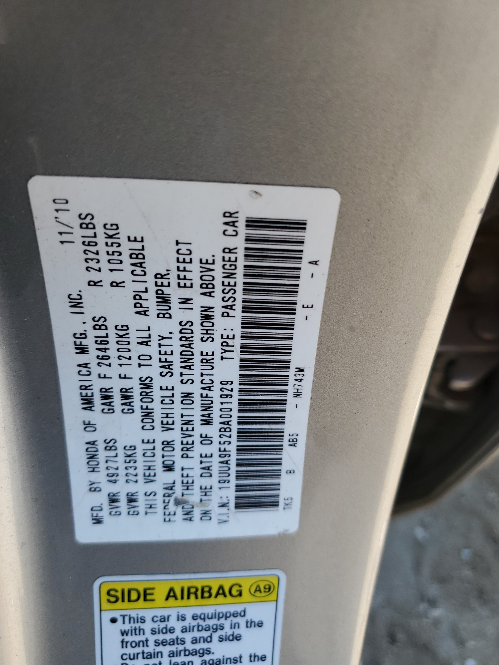 19UUA9F52BA001929 2011 Acura Tl