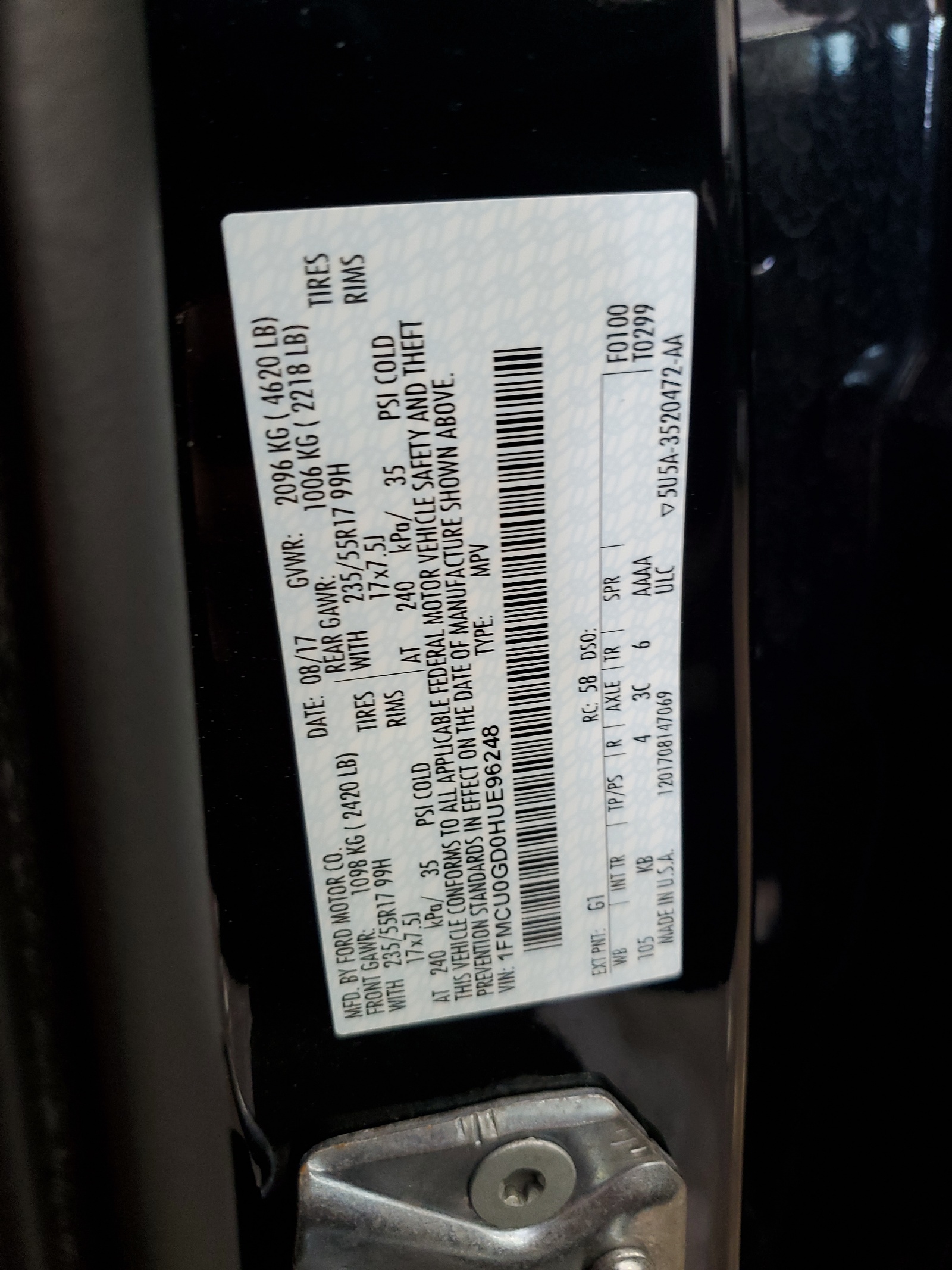 1FMCU0GD0HUE96248 2017 Ford Escape Se