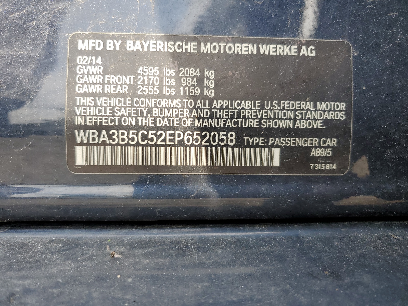 WBA3B5C52EP652058 2014 BMW 328 Xi Sulev