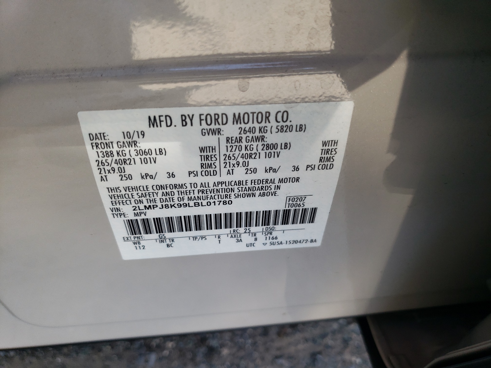 2LMPJ8K99LBL01780 2020 Lincoln Nautilus Reserve