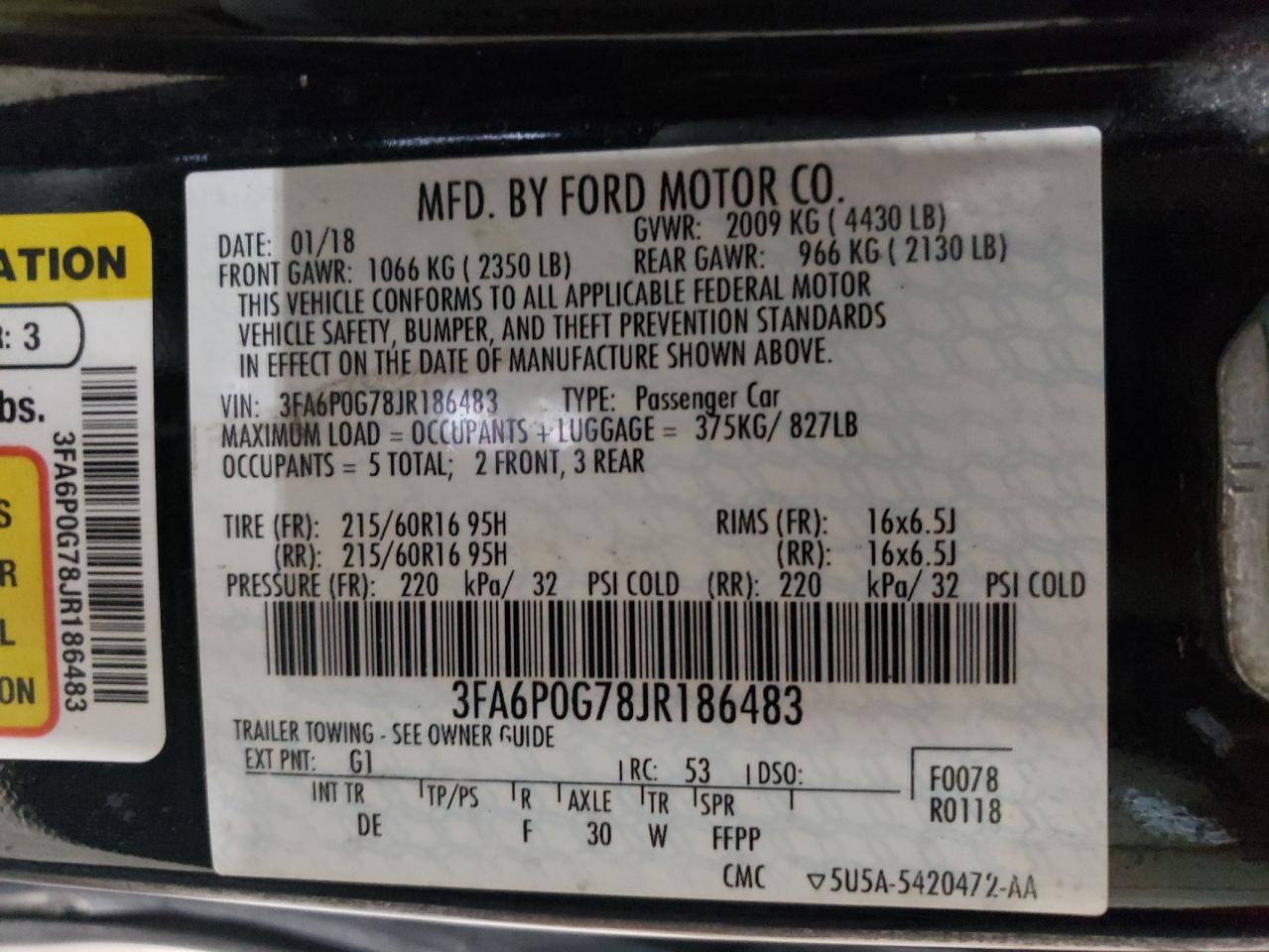 2018 Ford Fusion S VIN: 3FA6P0G78JR186483 Lot: 63965054