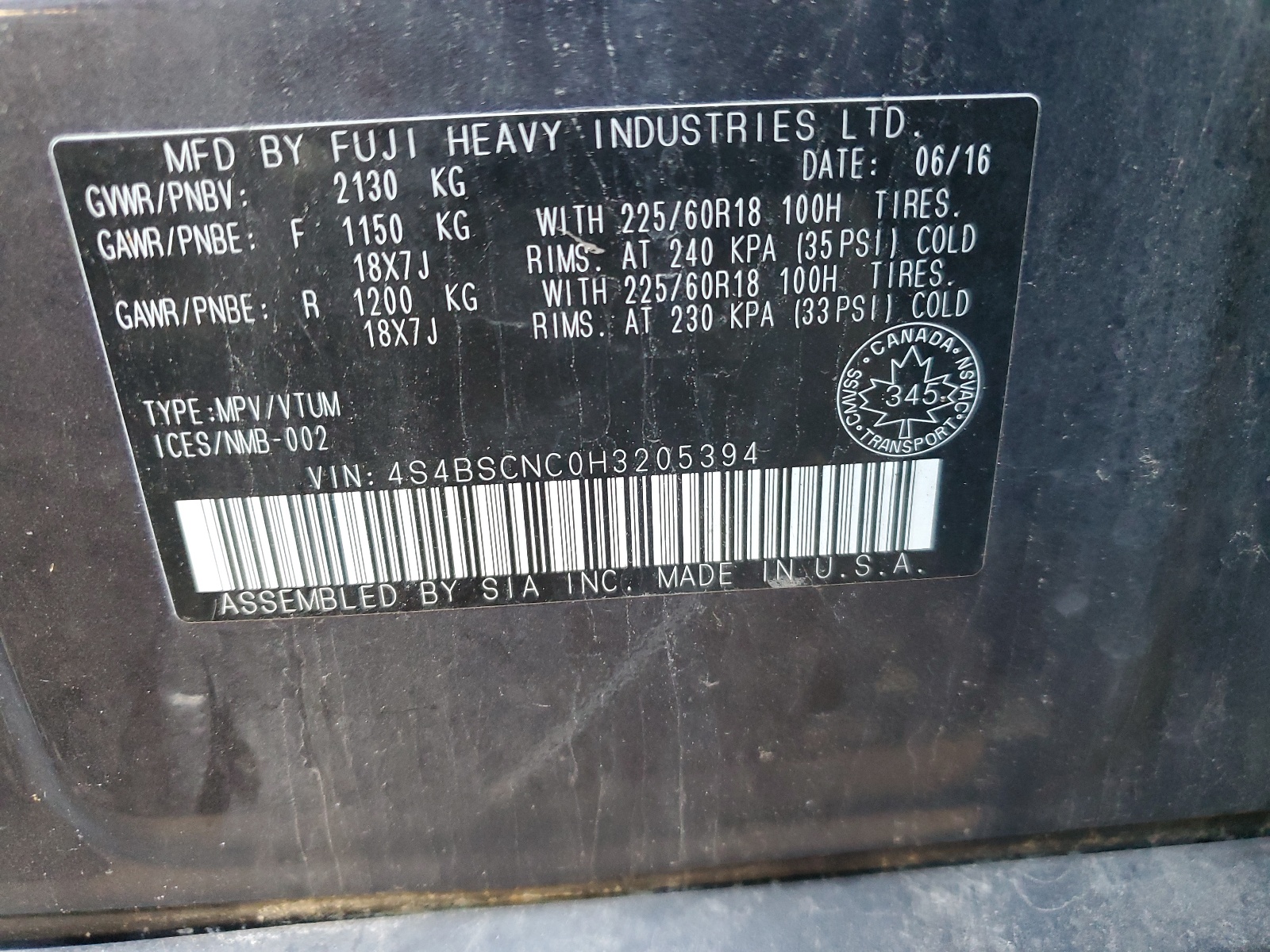 4S4BSCNC0H3205394 2017 Subaru Outback 2.5I Limited