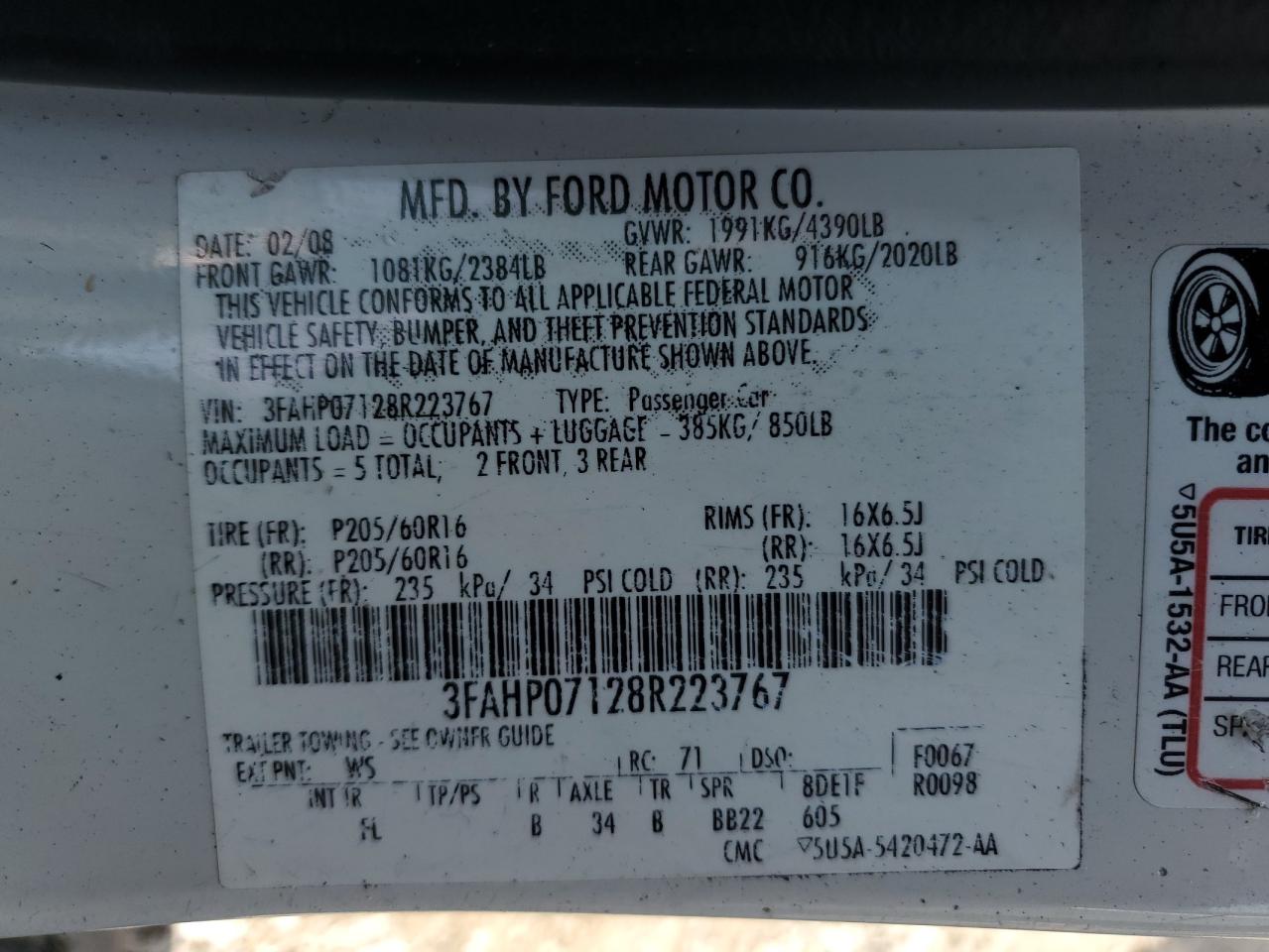 3FAHP07128R223767 2008 Ford Fusion Se