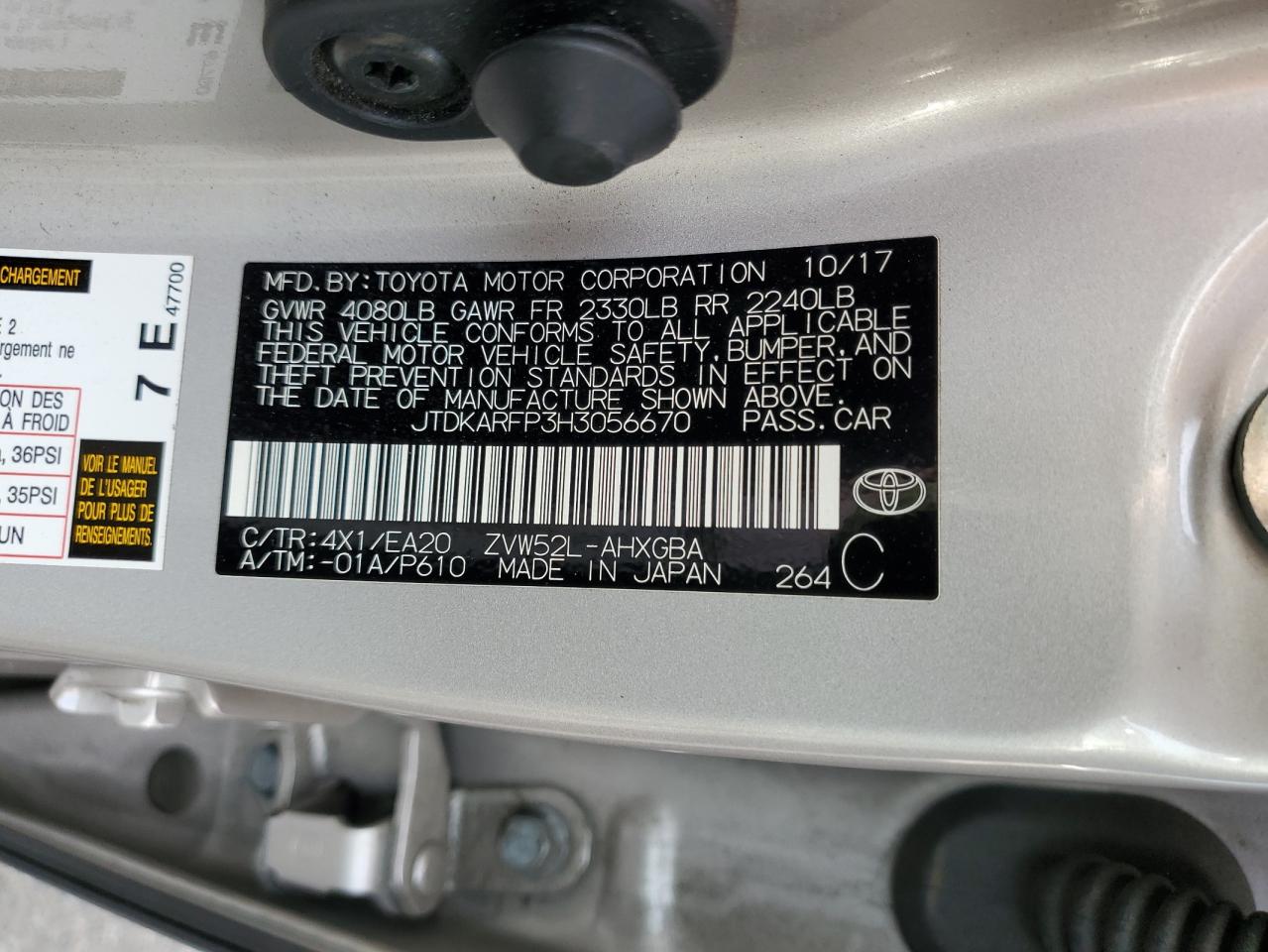 2017 Toyota Prius Prime VIN: JTDKARFP3H3056670 Lot: 63553944