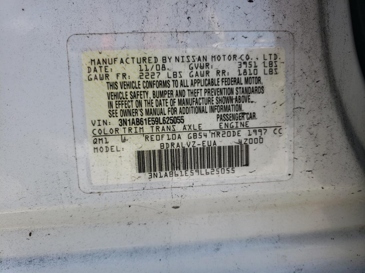 3N1AB61E59L625055 2009 Nissan Sentra 2.0