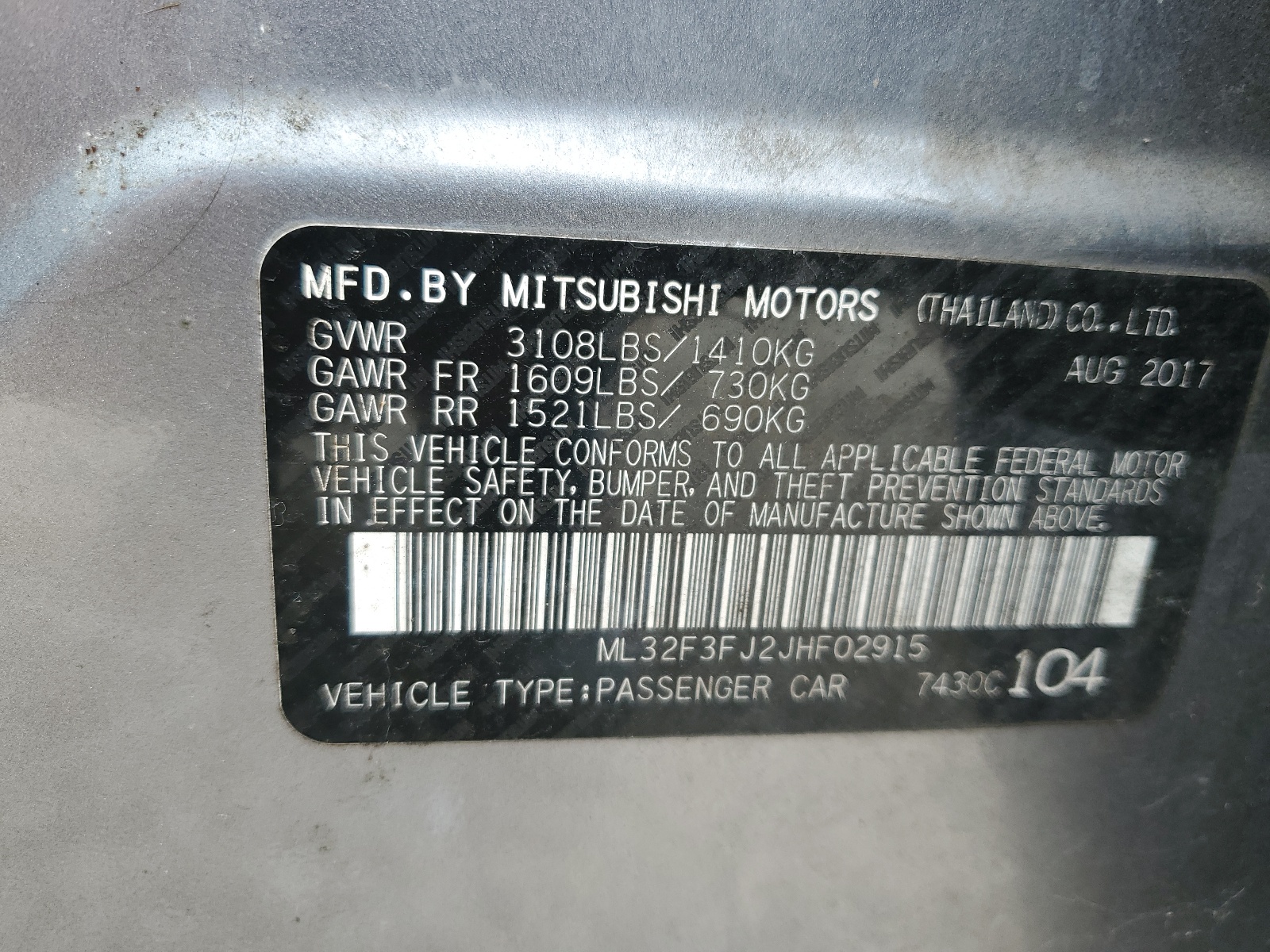 ML32F3FJ2JHF02915 2018 Mitsubishi Mirage G4 Es