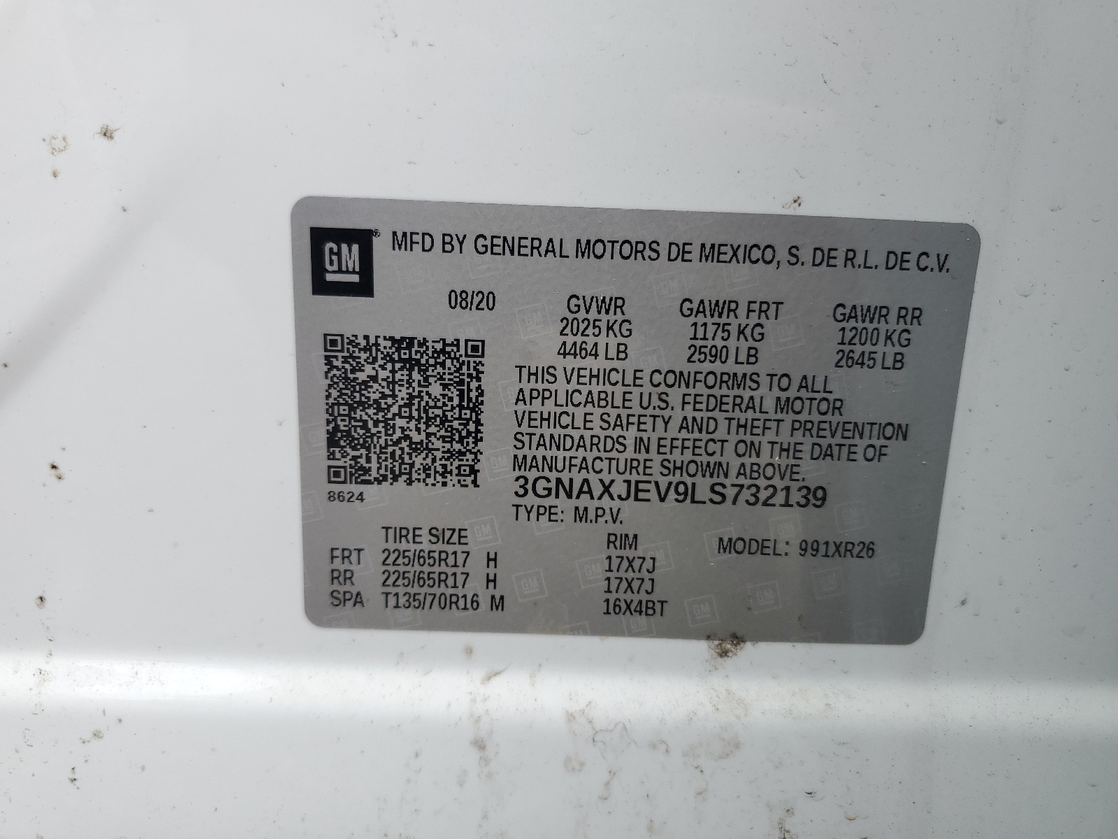 3GNAXJEV9LS732139 2020 Chevrolet Equinox Lt