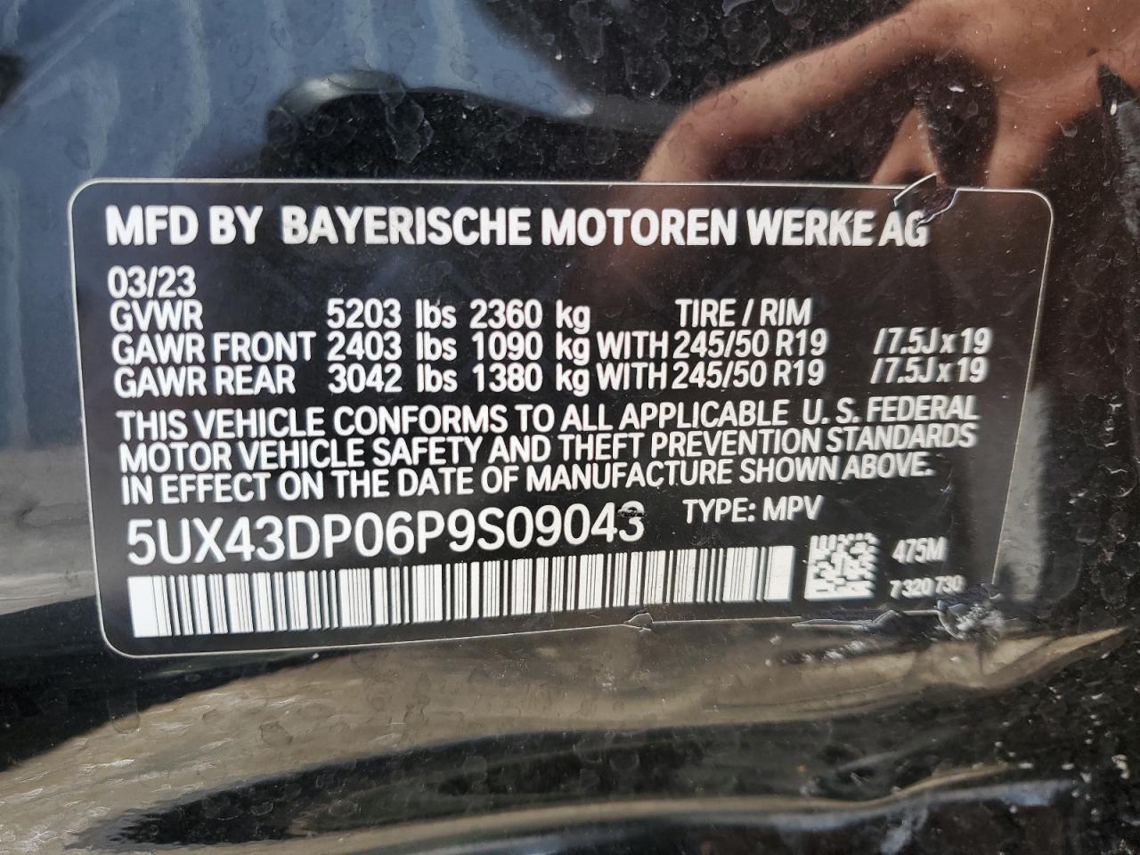 2023 BMW X3 Sdrive30I VIN: 5UX43DP06P9S09043 Lot: 62496804