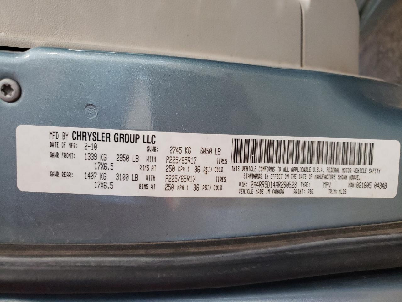 2010 Chrysler Town & Country Touring VIN: 2A4RR5D14AR260528 Lot: 64275994