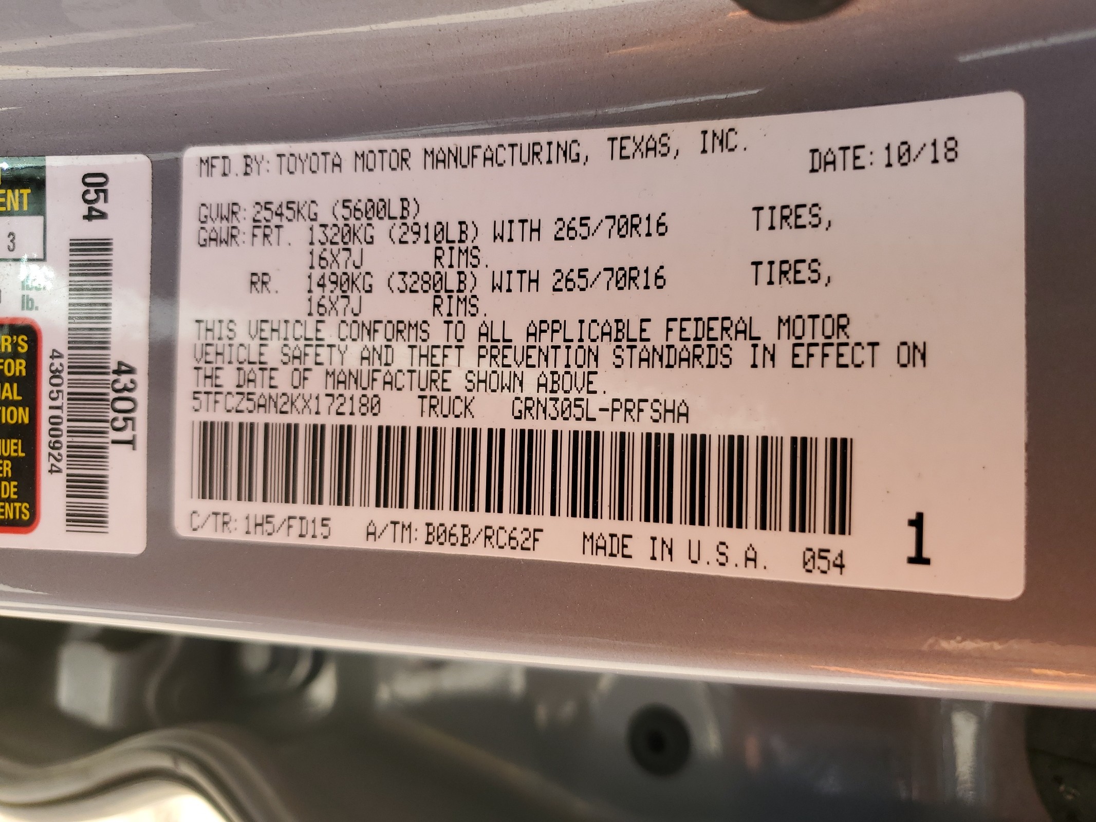 5TFCZ5AN2KX172180 2019 Toyota Tacoma Double Cab