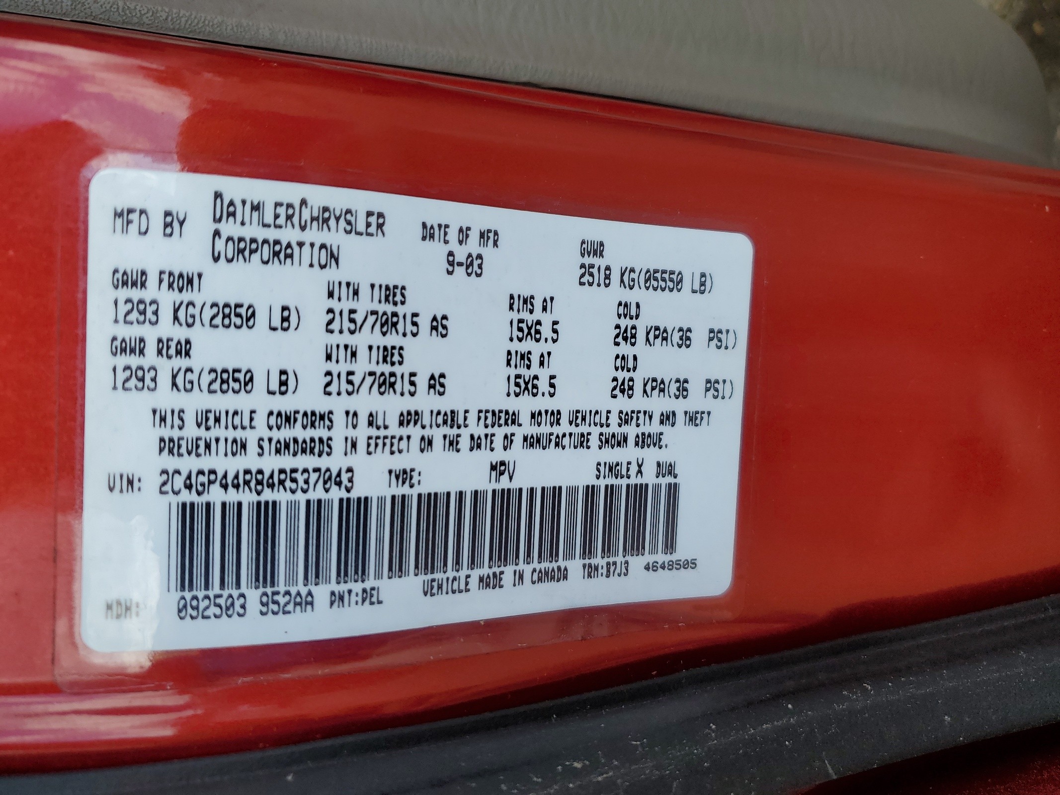 2C4GP44R84R537043 2004 Chrysler Town & Country Lx