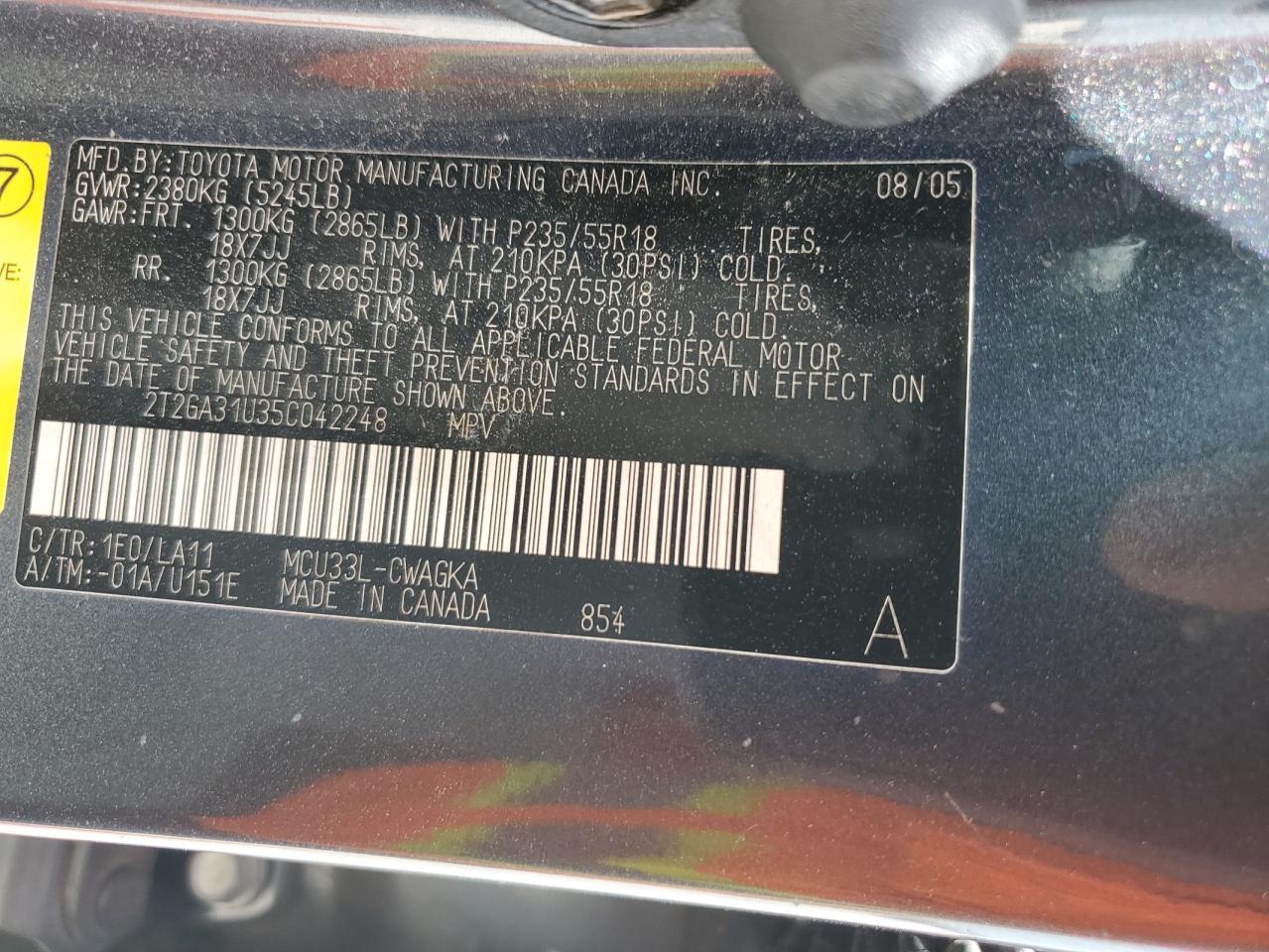 2005 Lexus Rx 330 VIN: 2T2GA31U35C042248 Lot: 62100754