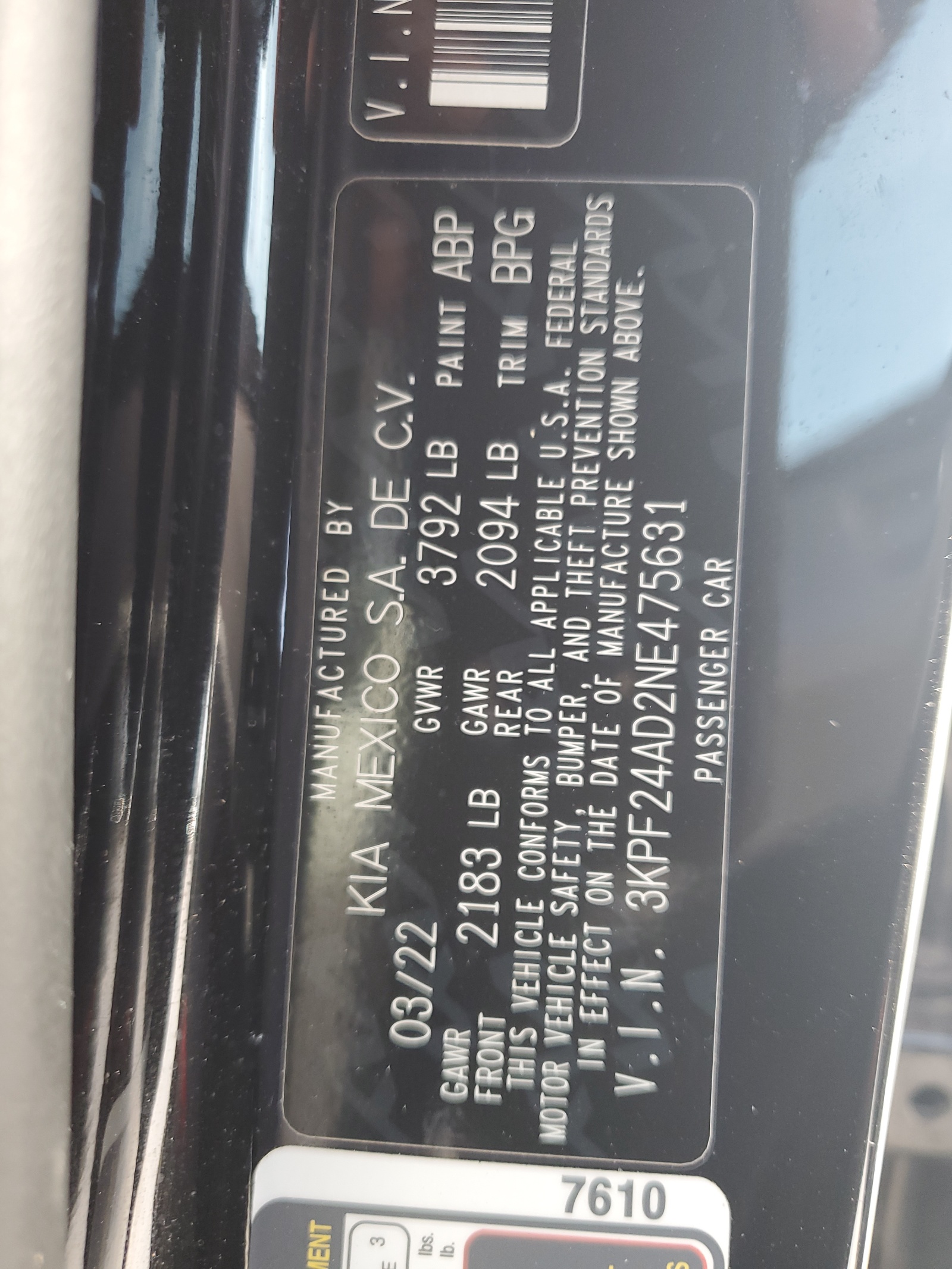 3KPF24AD2NE475631 2022 Kia Forte Fe