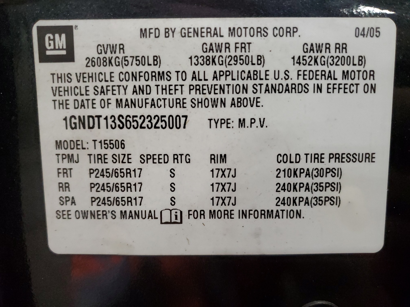 1GNDT13S652325007 2005 Chevrolet Trailblazer Ls