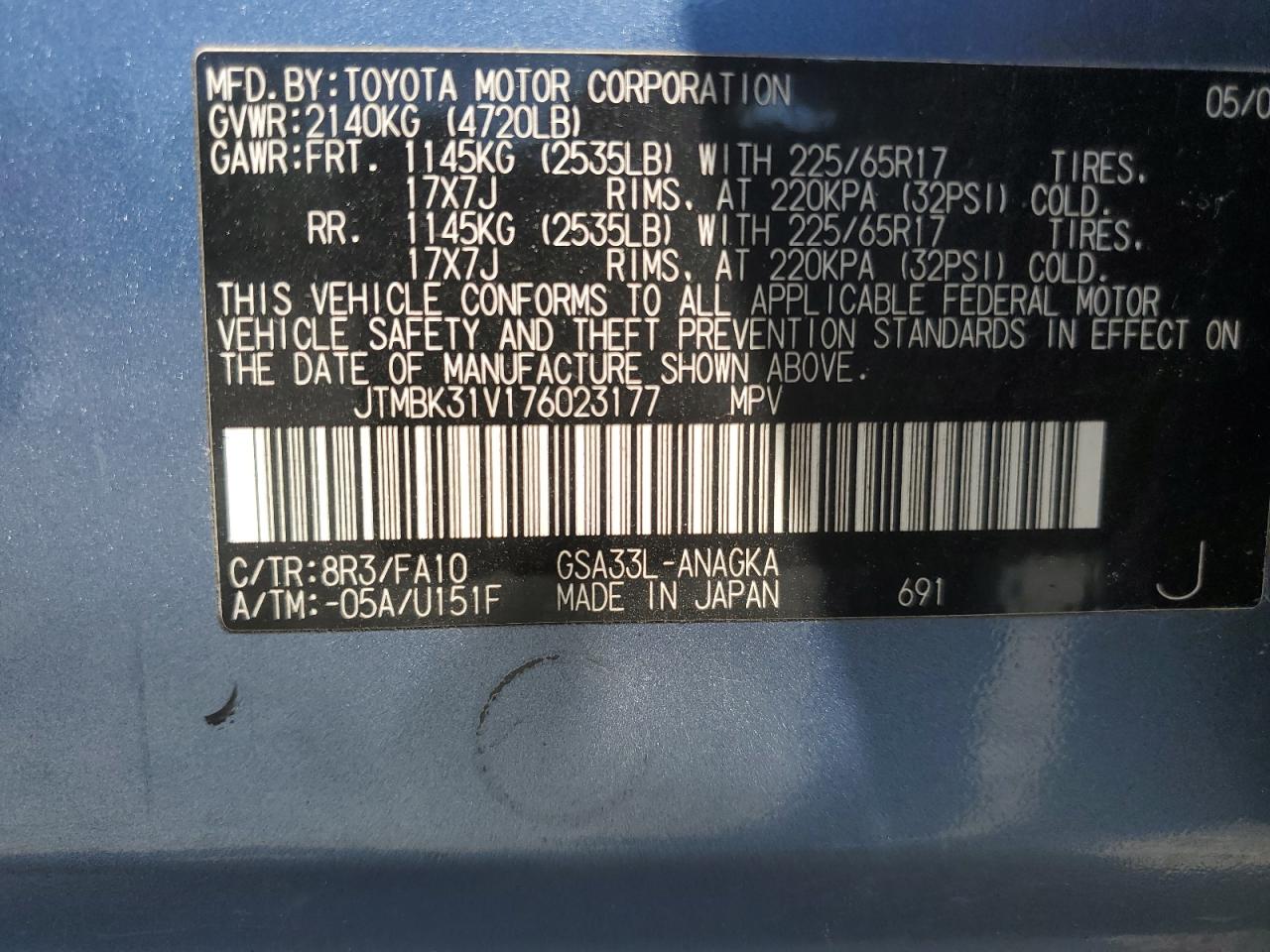 2007 Toyota Rav4 Limited VIN: JTMBK31V176023177 Lot: 62126364