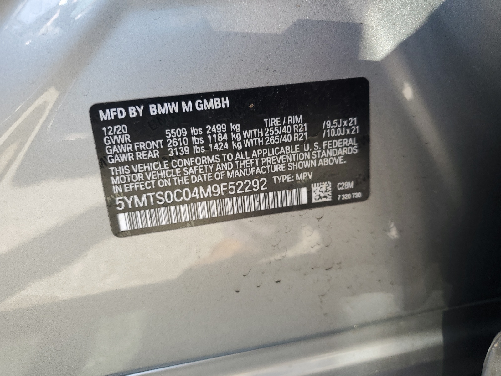 5YMTS0C04M9F52292 2021 BMW X3 M Competition