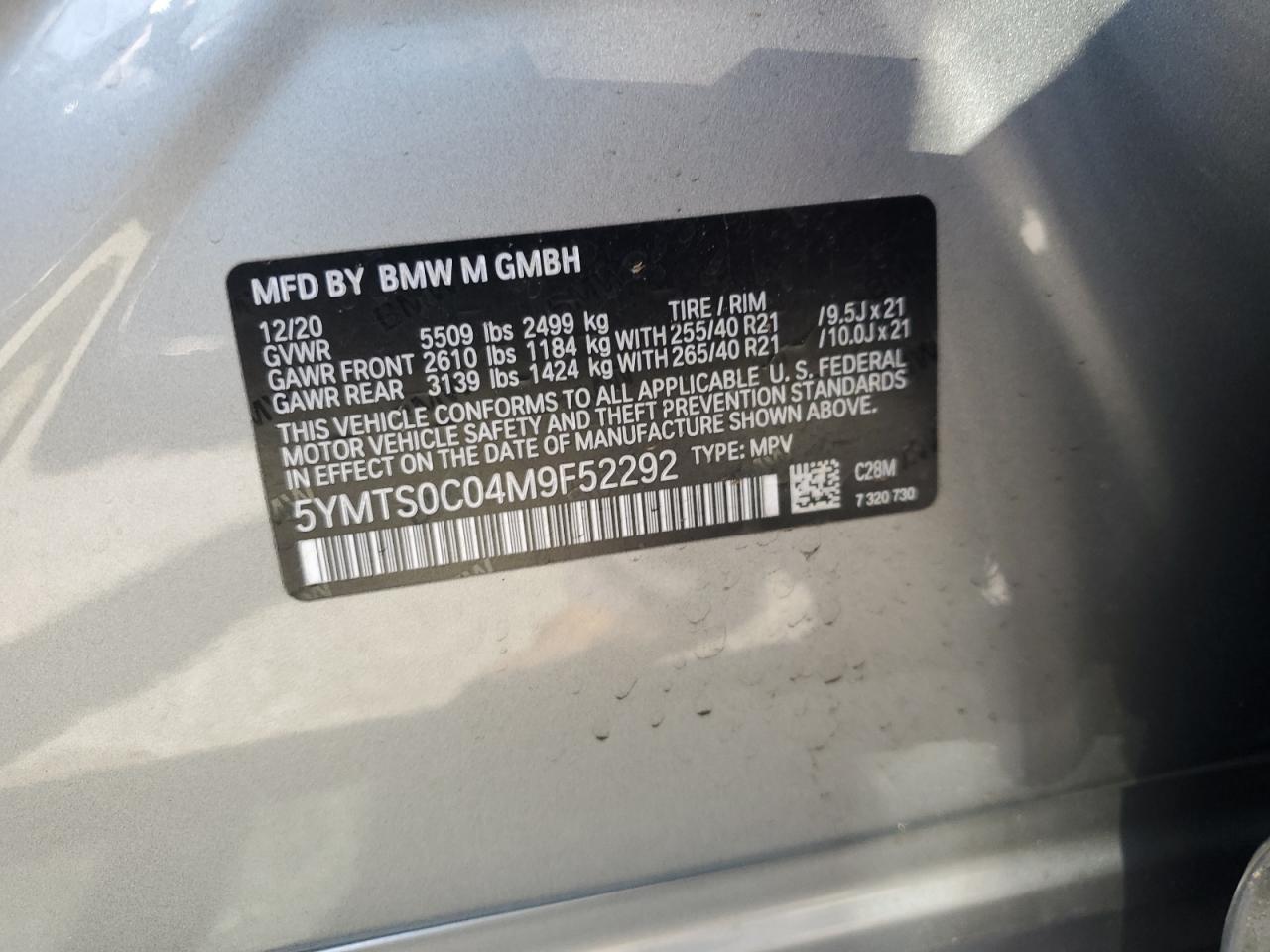 2021 BMW X3 M Competition VIN: 5YMTS0C04M9F52292 Lot: 61677724