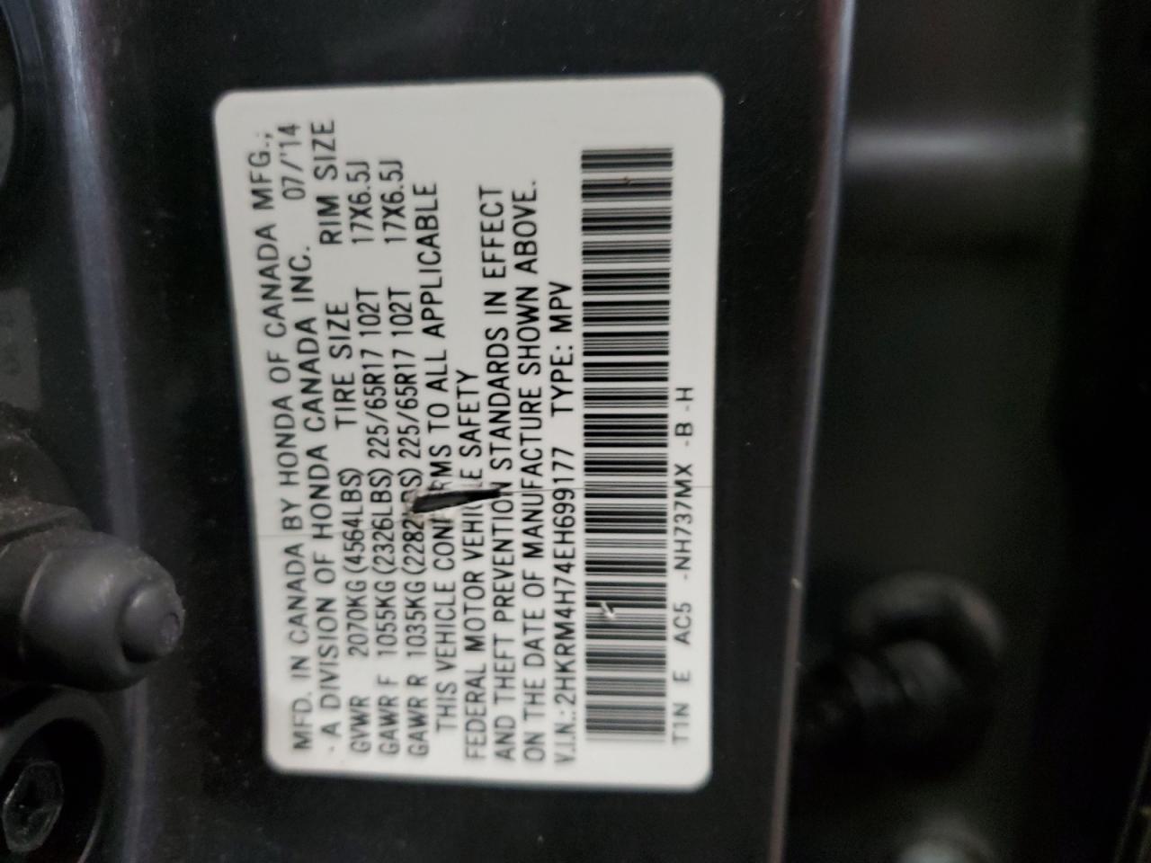 2HKRM4H74EH699177 2014 Honda Cr-V Exl