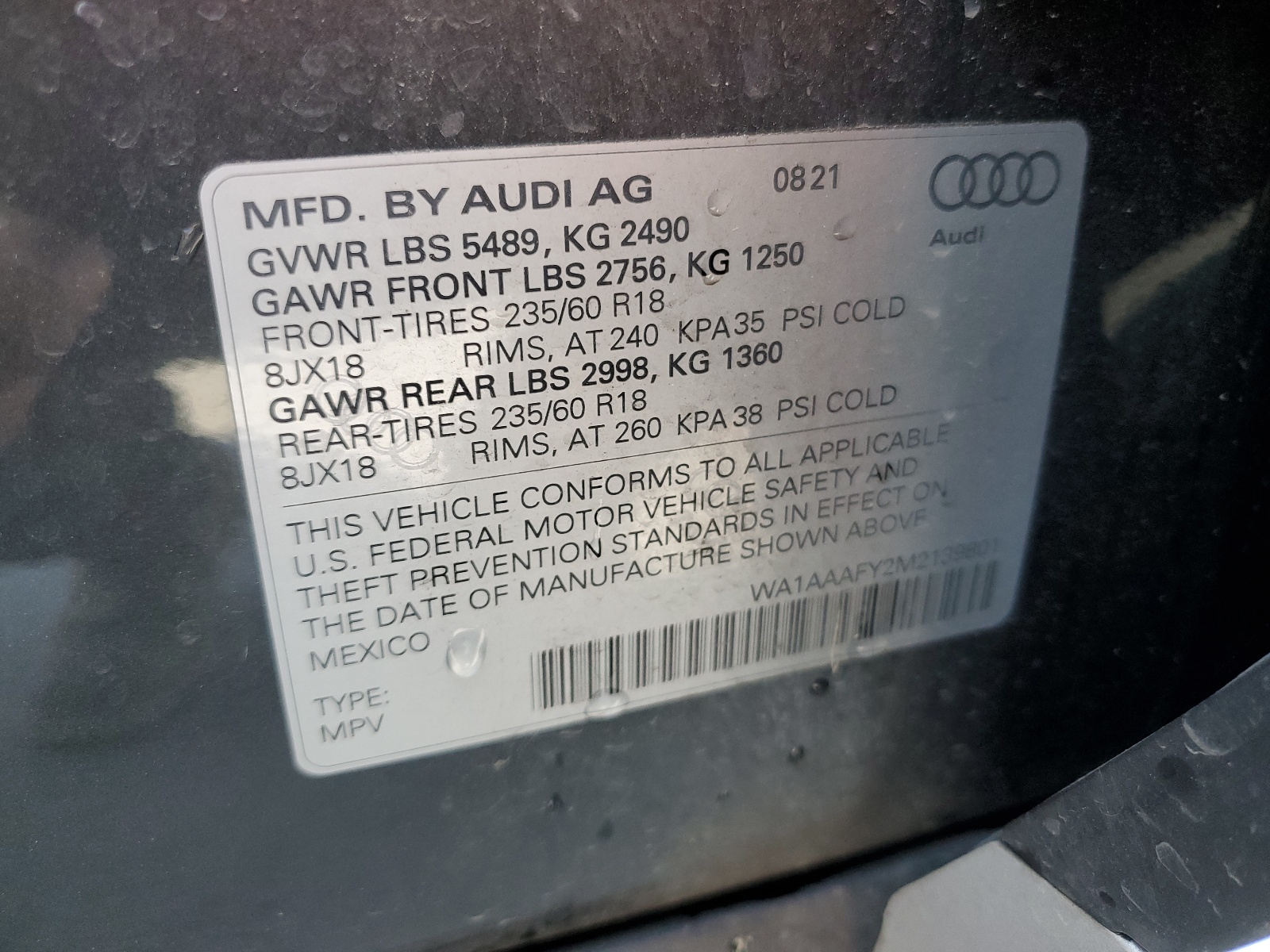 WA1AAAFY2M2139801 2021 Audi Q5 Premium