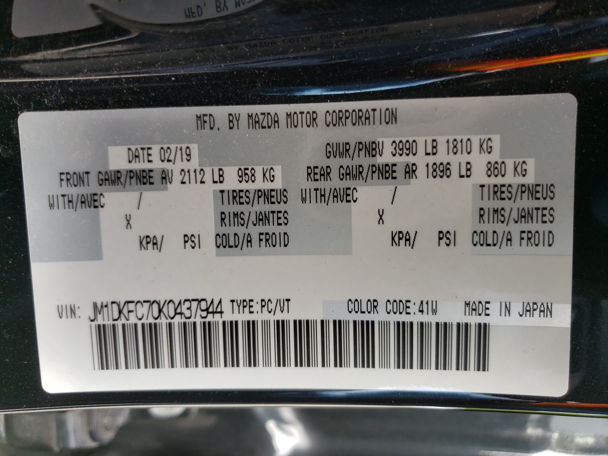 JM1DKFC70K0437944 2019 Mazda Cx-3 Touring