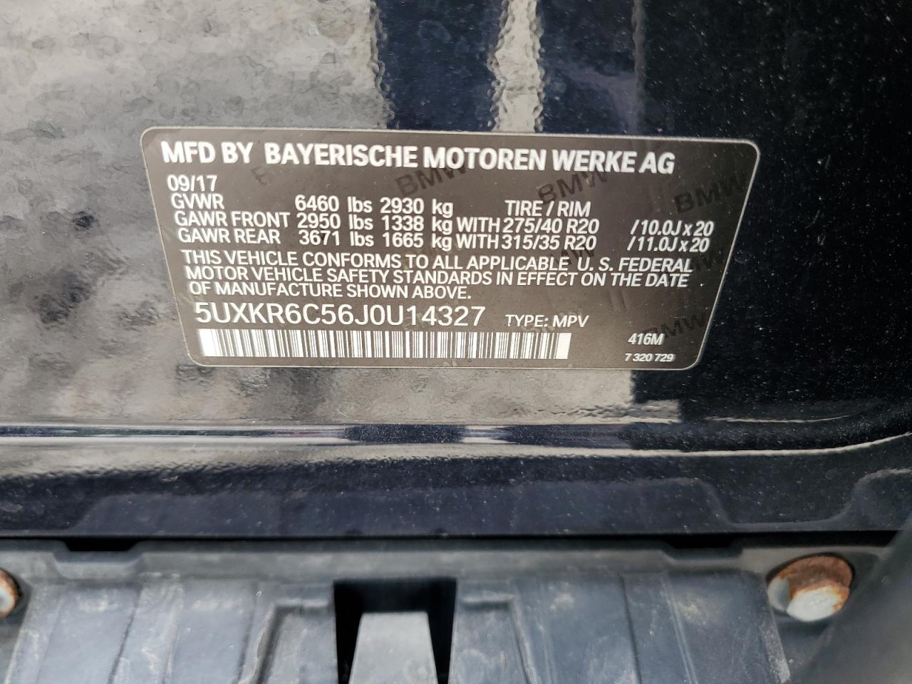 2018 BMW X5 xDrive50I VIN: 5UXKR6C56J0U14327 Lot: 63106314