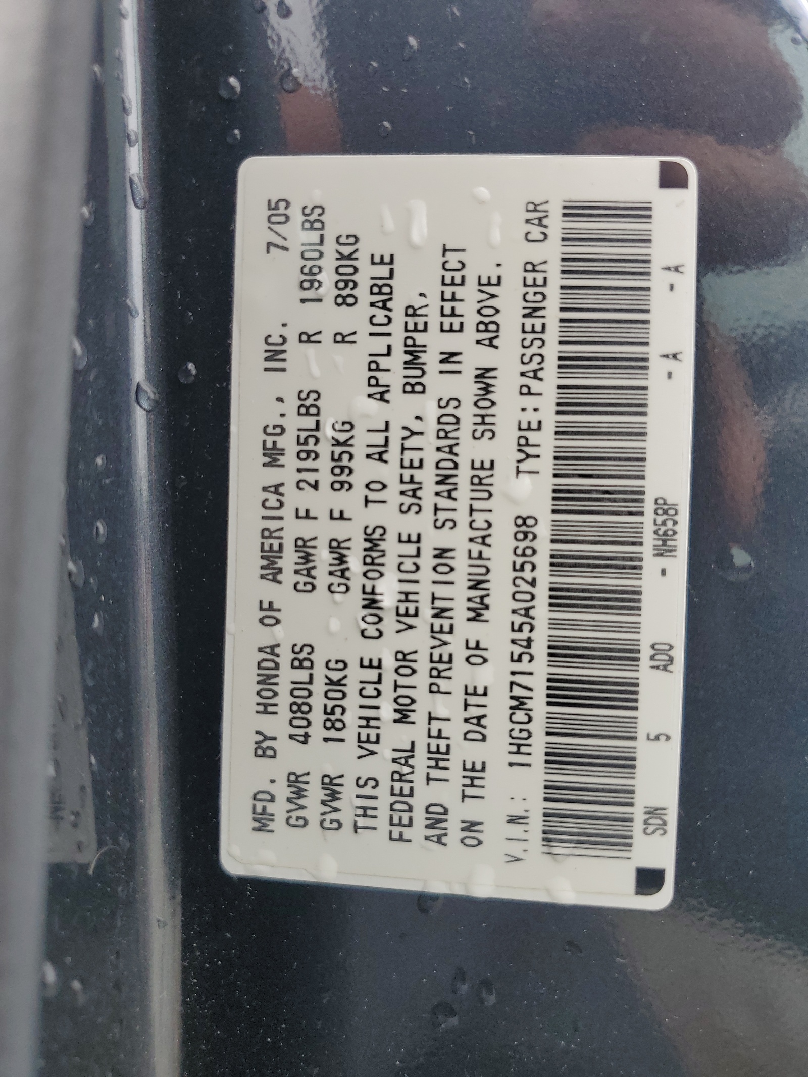1HGCM71545A025698 2005 Honda Accord Se