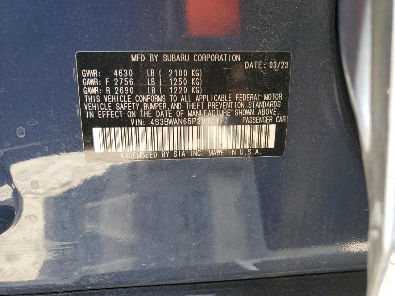 4S3BWAN65P3014477 2023 Subaru Legacy Limited