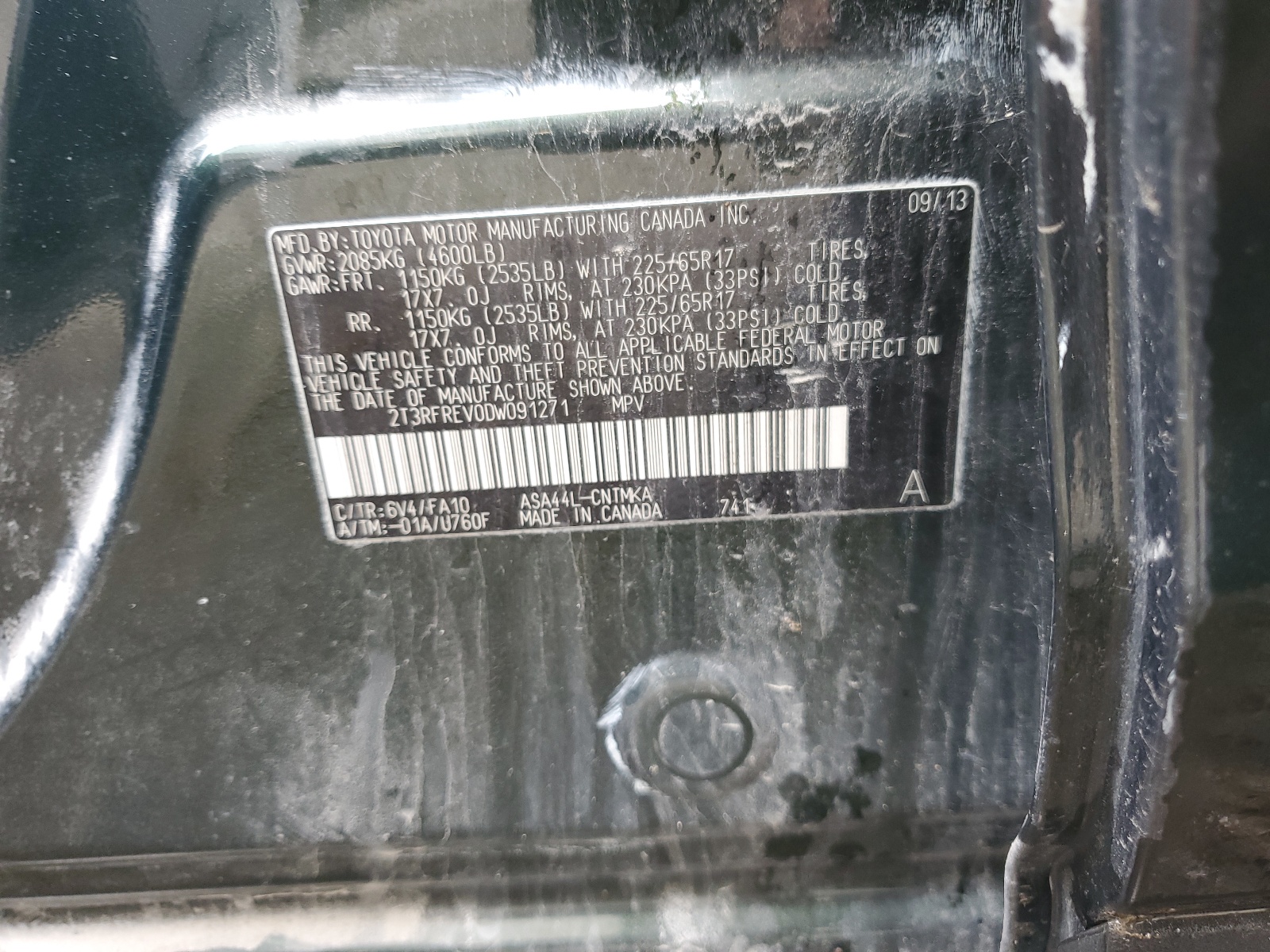 2T3RFREV0DW091271 2013 Toyota Rav4 Xle