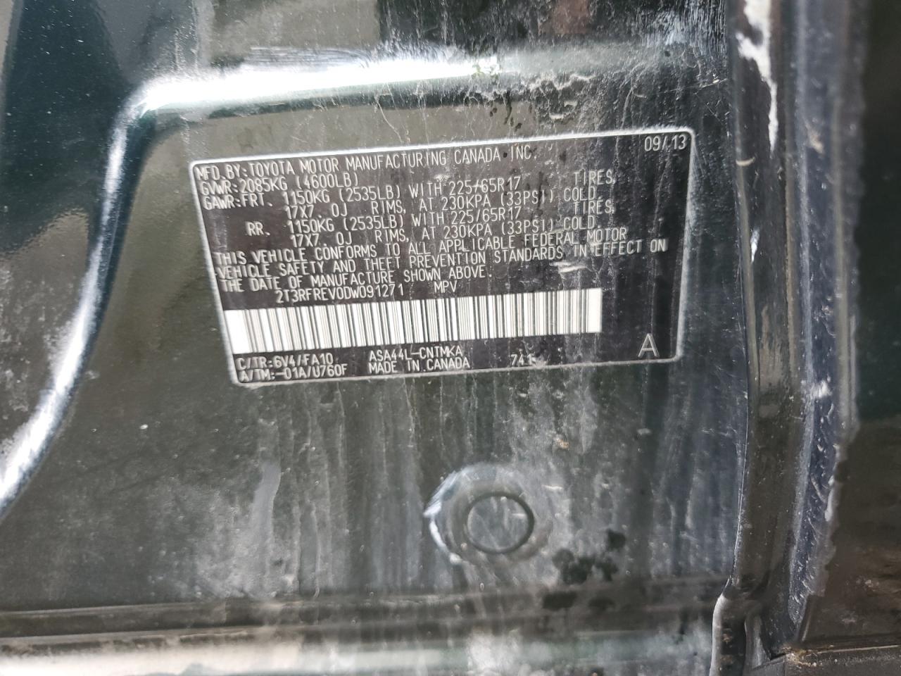 2013 Toyota Rav4 Xle VIN: 2T3RFREV0DW091271 Lot: 63777544