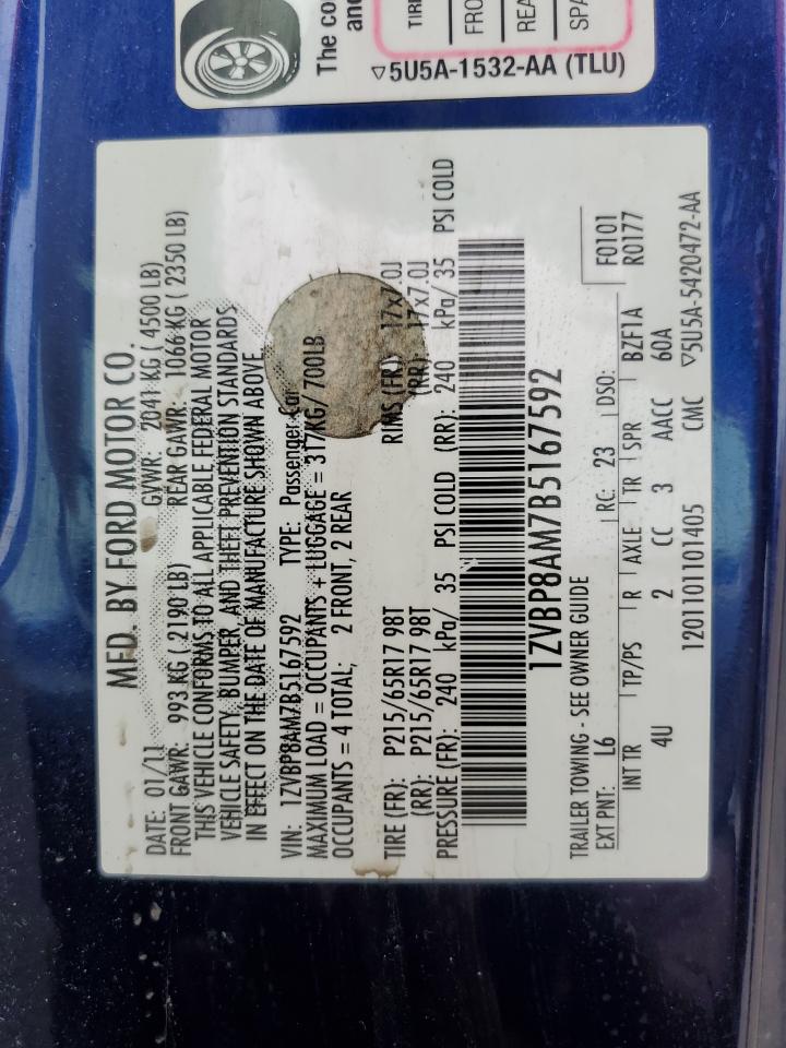 2011 Ford Mustang VIN: 1ZVBP8AM7B5167592 Lot: 64046334