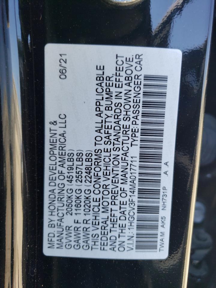 2021 Honda Accord Hybrid VIN: 1HGCV3F14MA017711 Lot: 66132434
