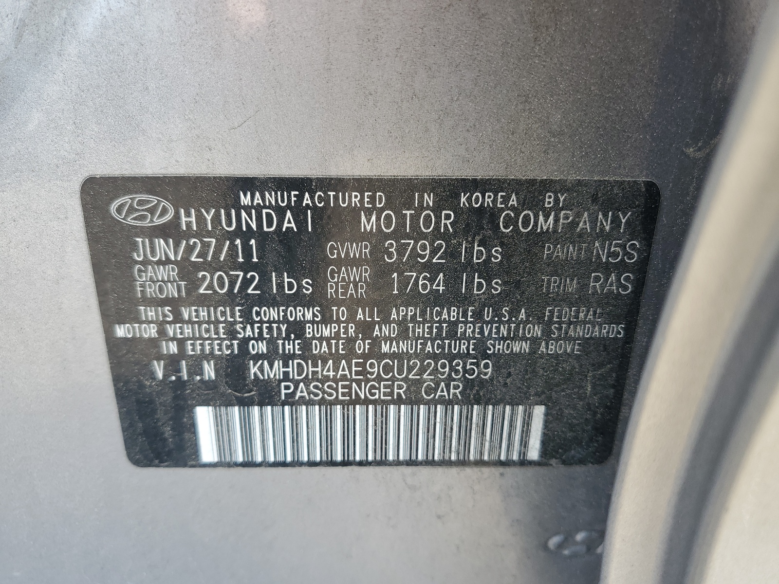 2012 Hyundai Elantra Gls vin: KMHDH4AE9CU229359