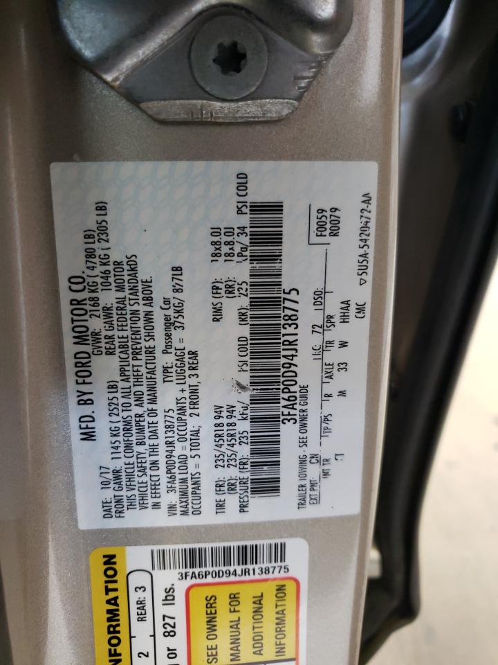 2018 Ford Fusion Titanium/Platinum VIN: 3FA6P0D94JR138775 Lot: 59845684