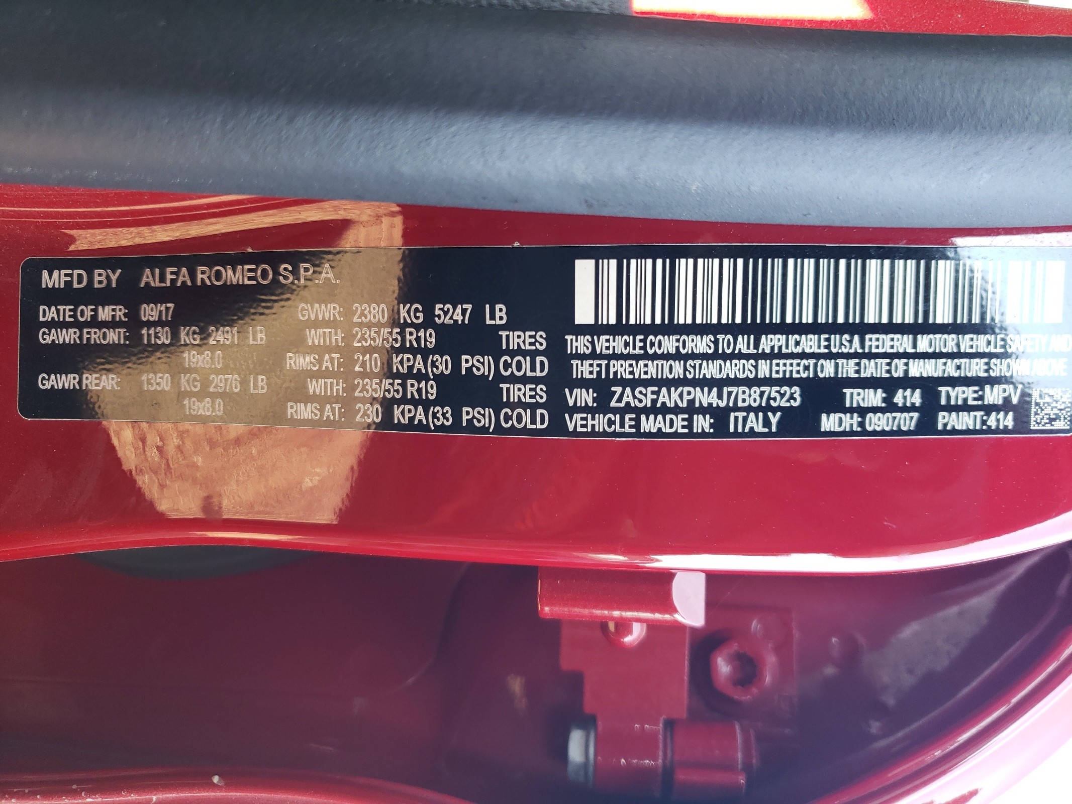 ZASFAKPN4J7B87523 2018 Alfa Romeo Stelvio Sport