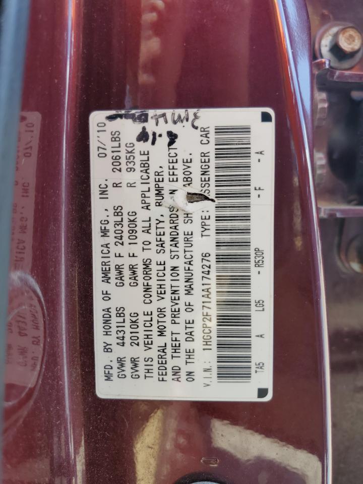 2010 Honda Accord Ex VIN: 1HGCP2F71AA174276 Lot: 63978284