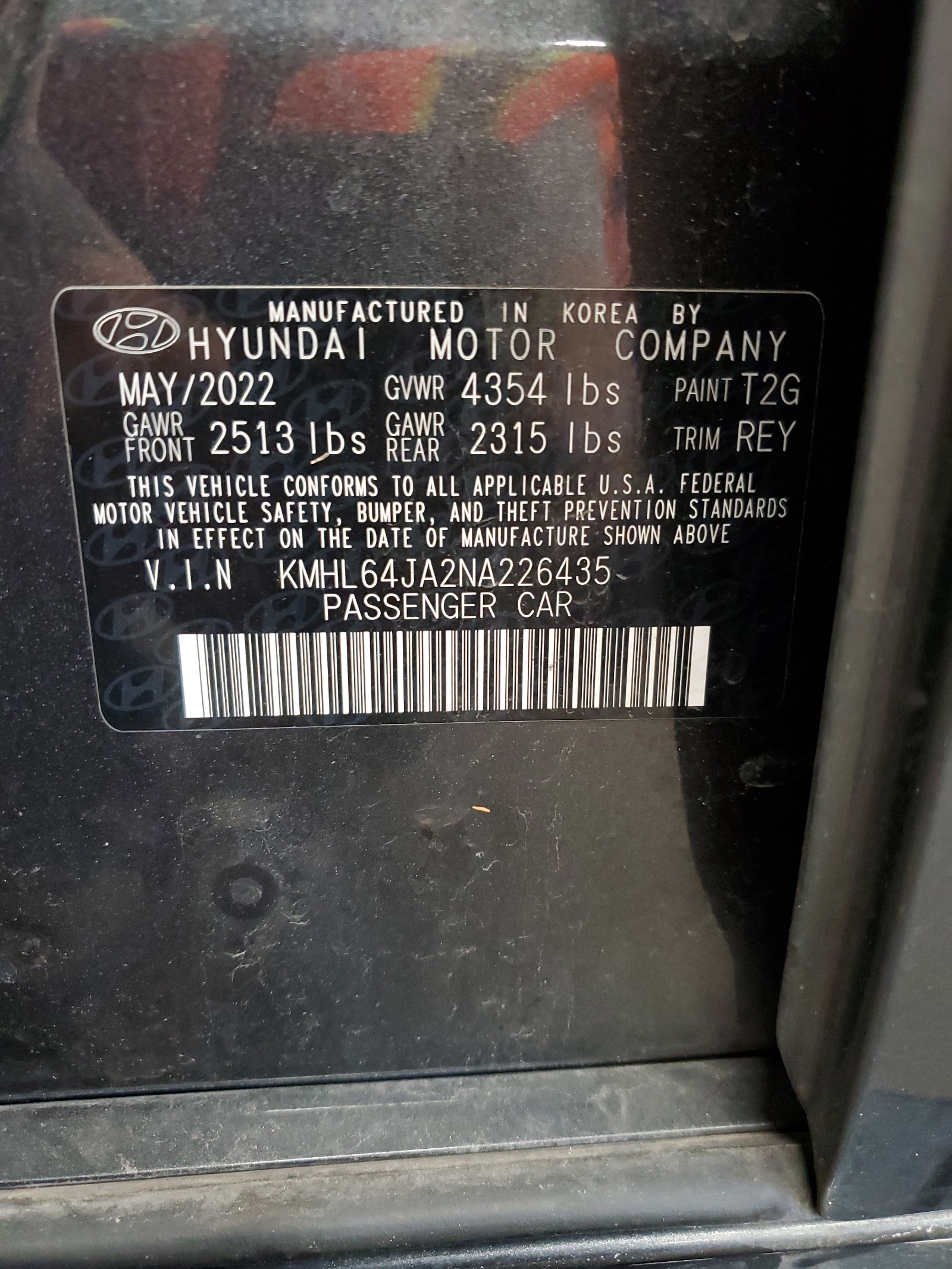 KMHL64JA2NA226435 2022 Hyundai Sonata Sel