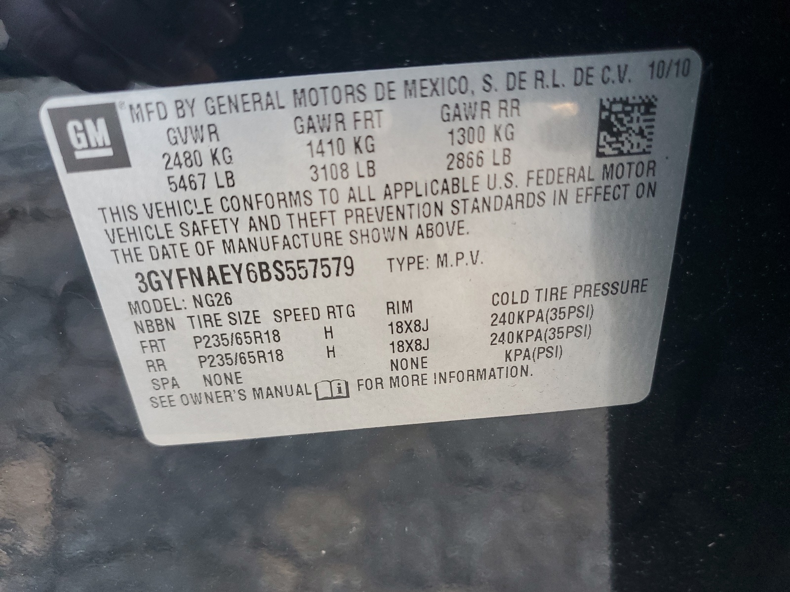 3GYFNAEY6BS557579 2011 Cadillac Srx Luxury Collection