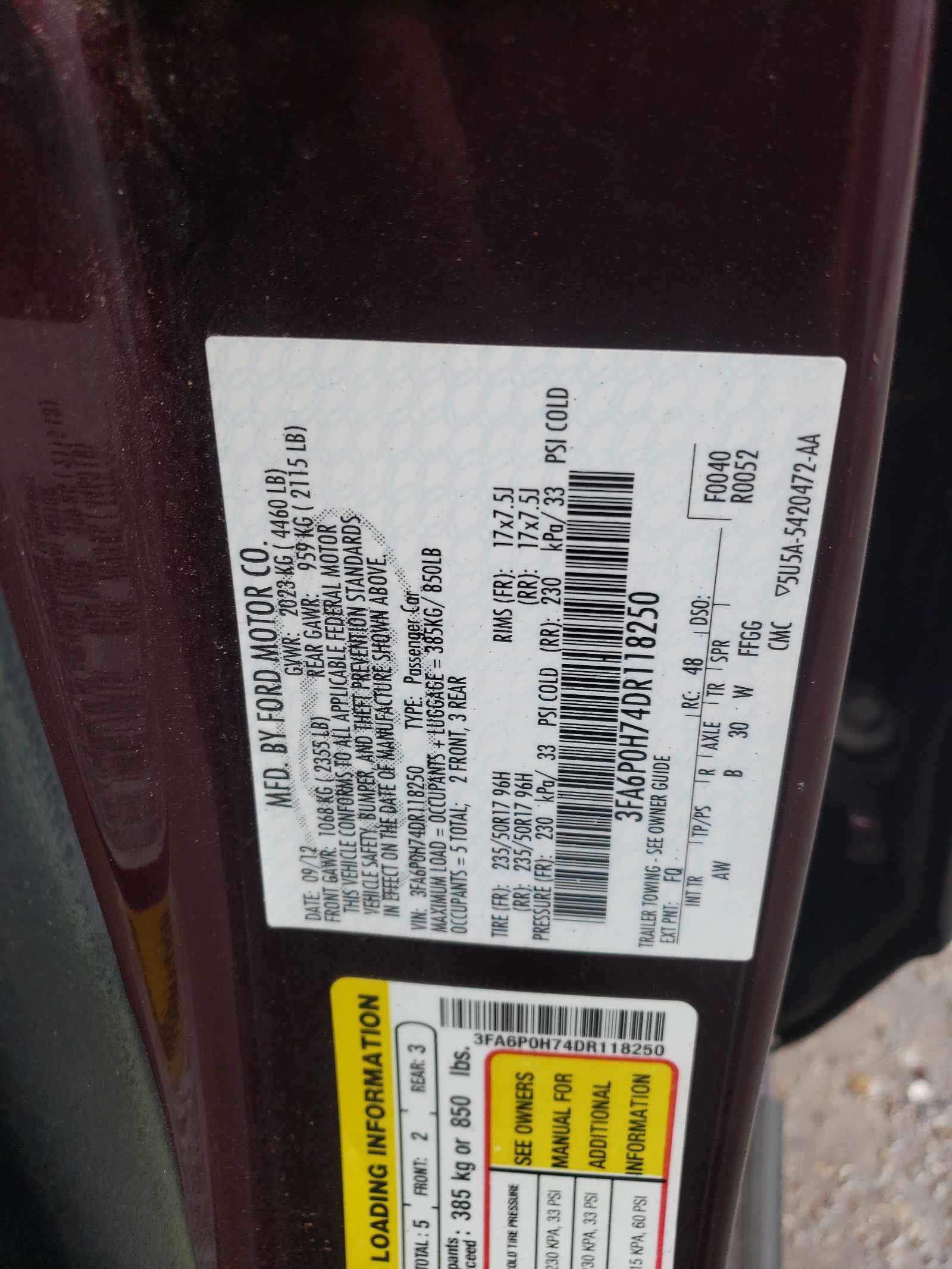 3FA6P0H74DR118250 2013 Ford Fusion Se