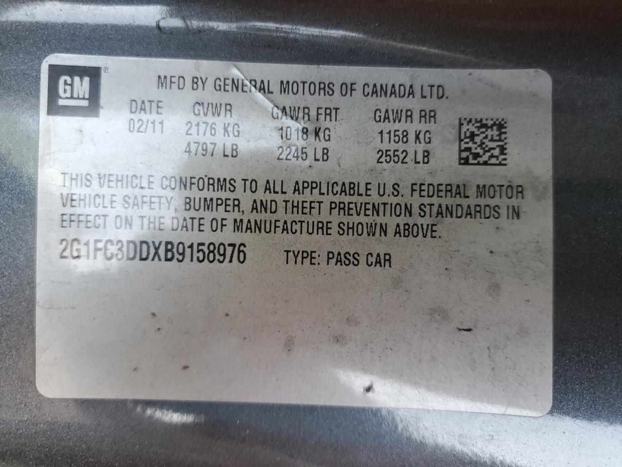 2011 Chevrolet Camaro Lt VIN: 2G1FC3DDXB9158976 Lot: 63914074