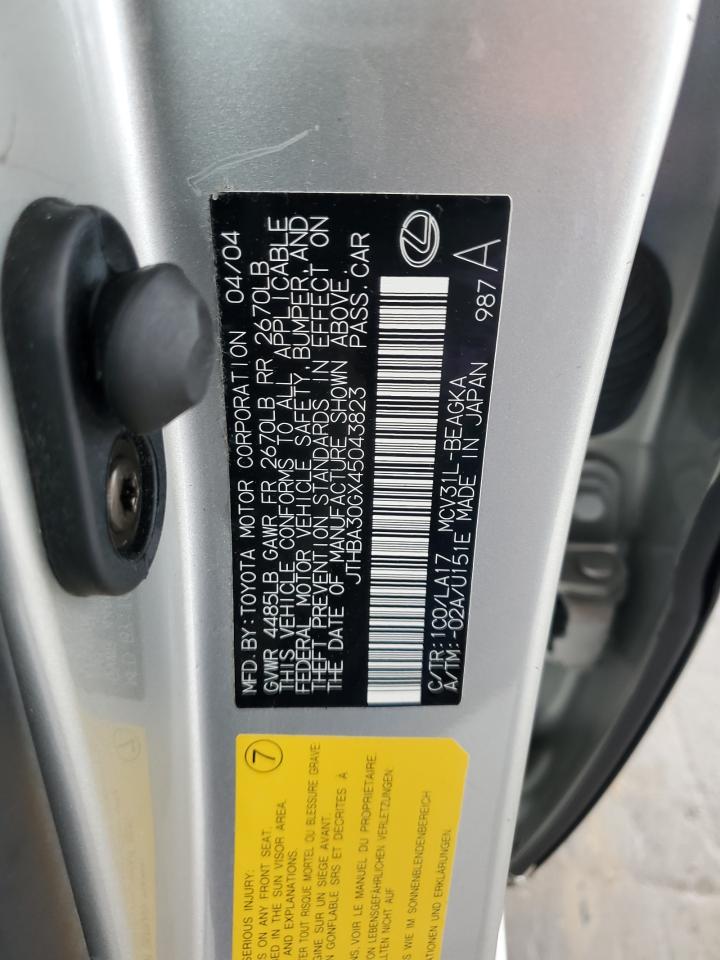 2004 Lexus Es 330 VIN: JTHBA30GX45043823 Lot: 62426164