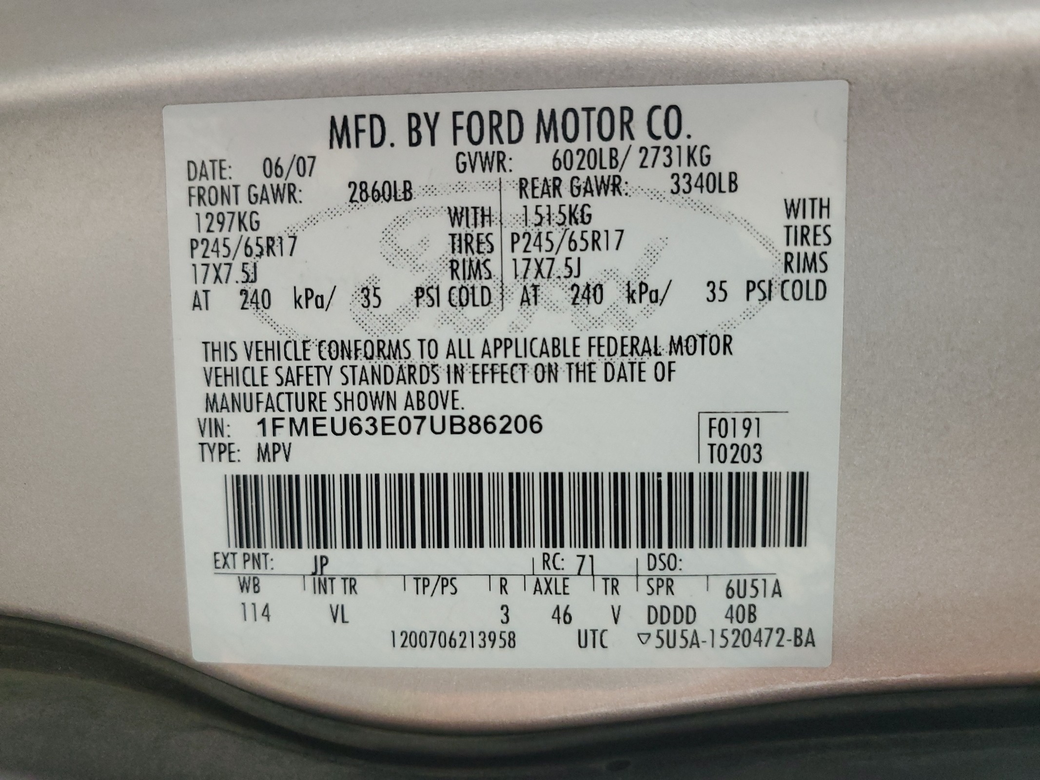 1FMEU63E07UB86206 2007 Ford Explorer Xlt