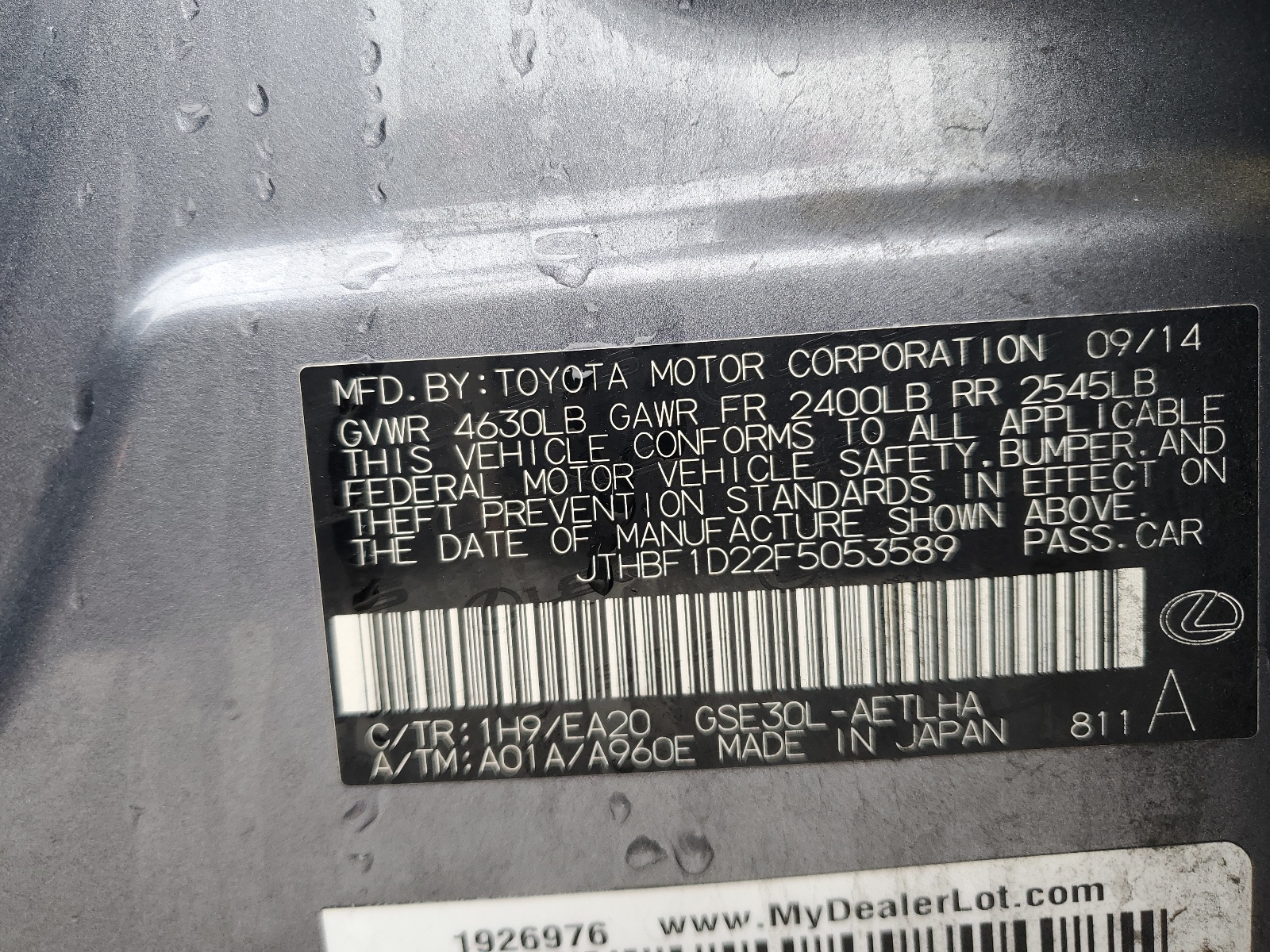 JTHBF1D22F5053589 2015 Lexus Is 250