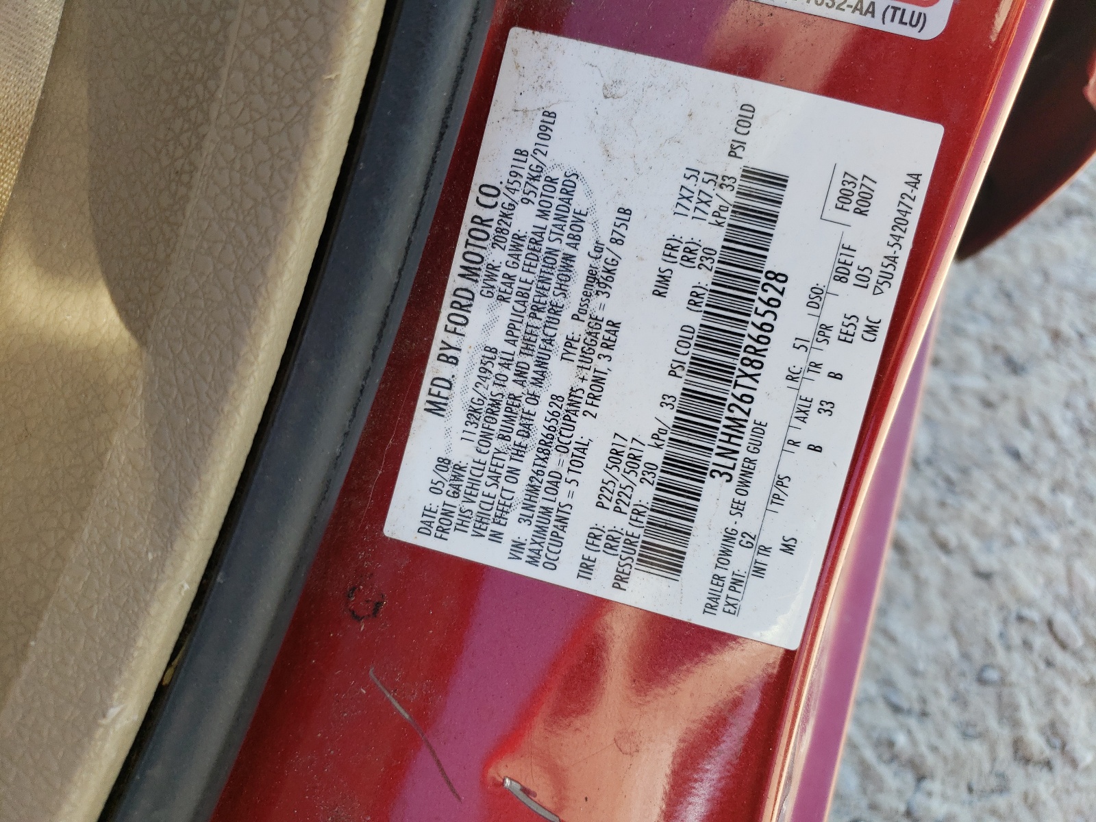 3LNHM26TX8R665628 2008 Lincoln Mkz