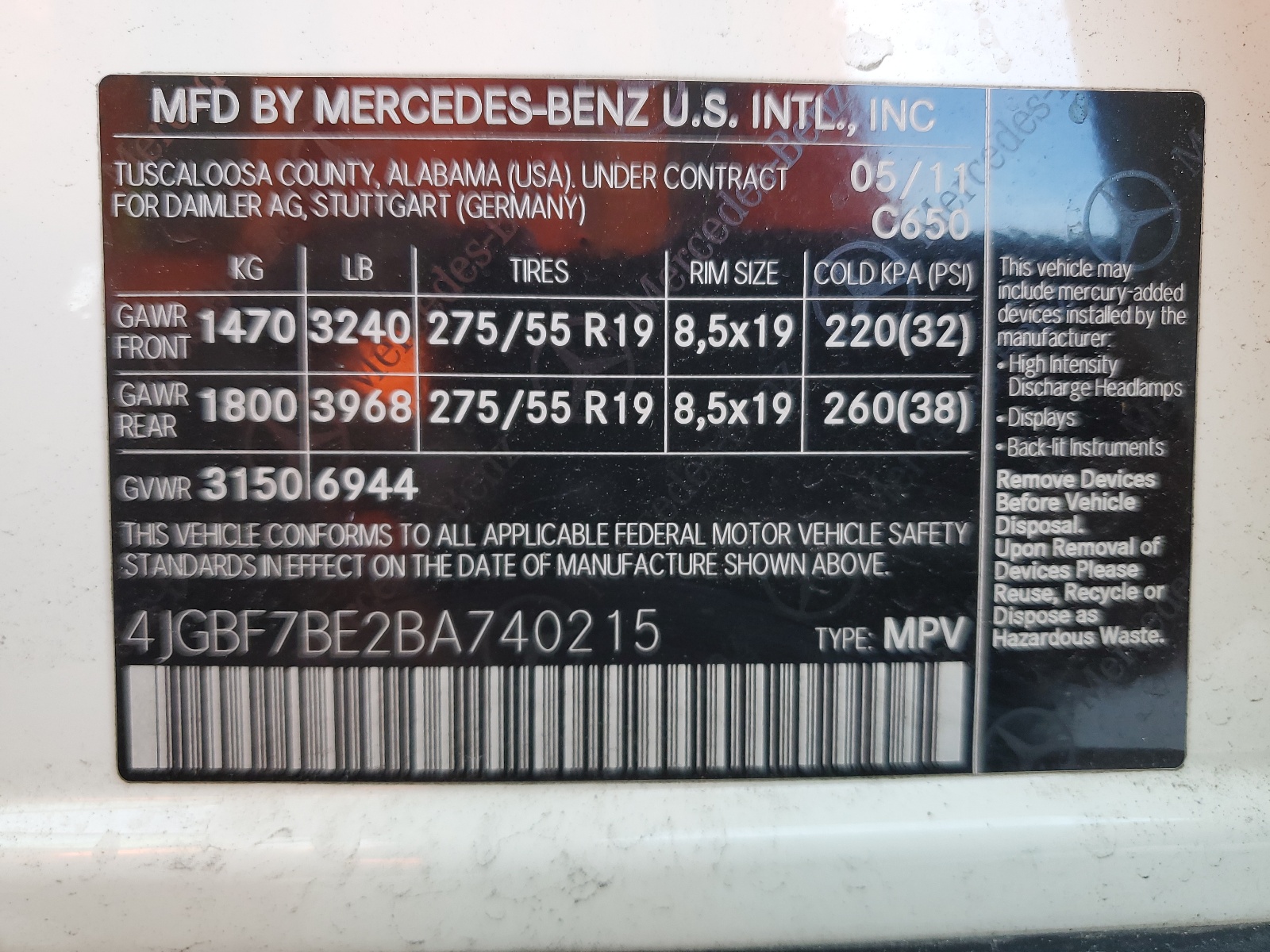 4JGBF7BE2BA740215 2011 Mercedes-Benz Gl 450 4Matic