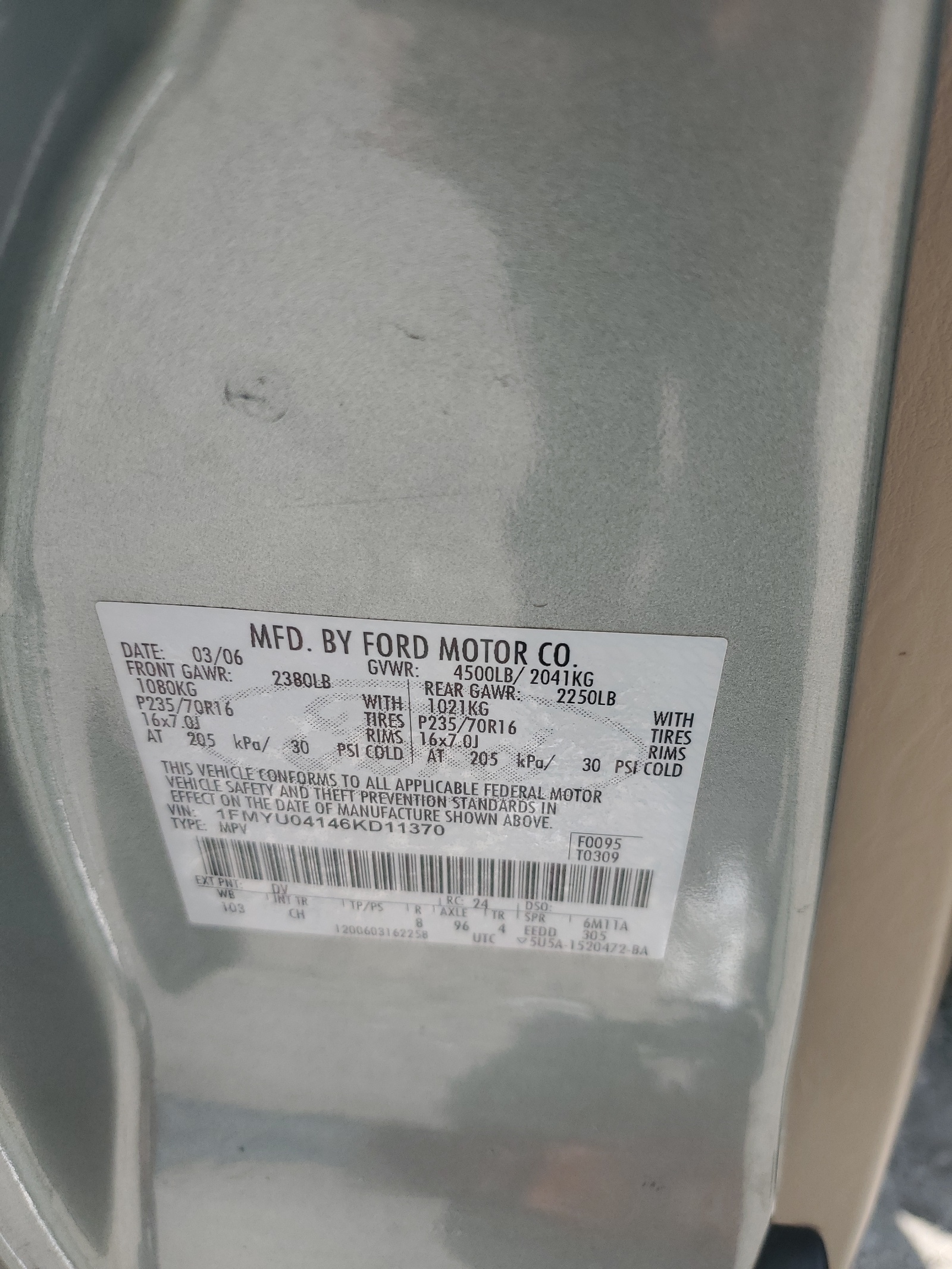 1FMYU04146KD11370 2006 Ford Escape Limited