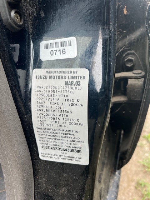 4S2CK58D534305300 2003 Isuzu Rodeo S